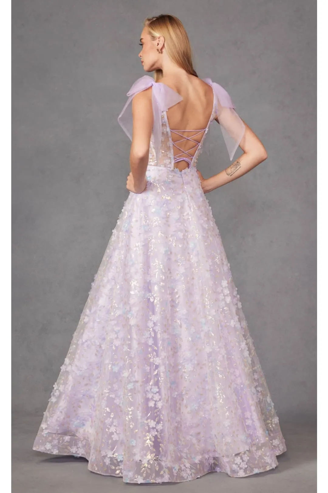 3D Floral Glitter Sleeveless A-line Gown by Juliet JT2439K