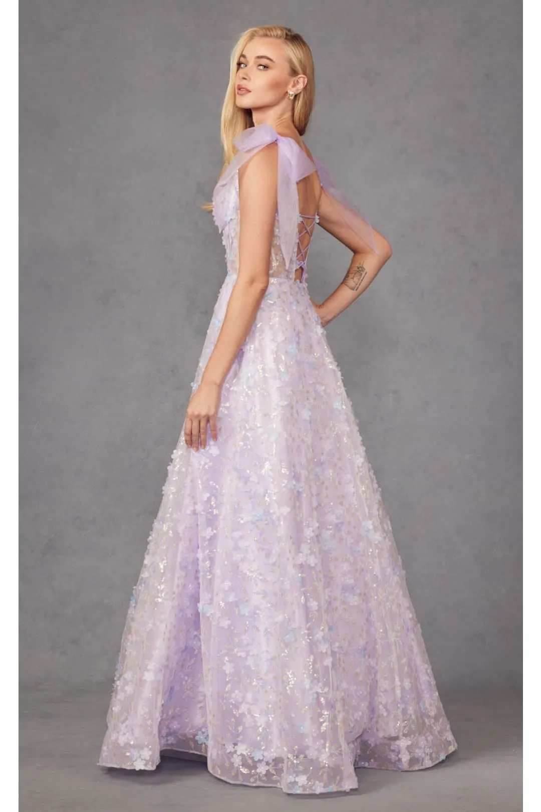 3D Floral Glitter Sleeveless A-line Gown by Juliet JT2439K