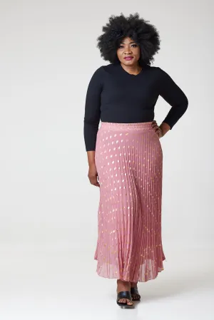 Bardot Maxi Pleated Skirt With Elasticated Waistband-Pink