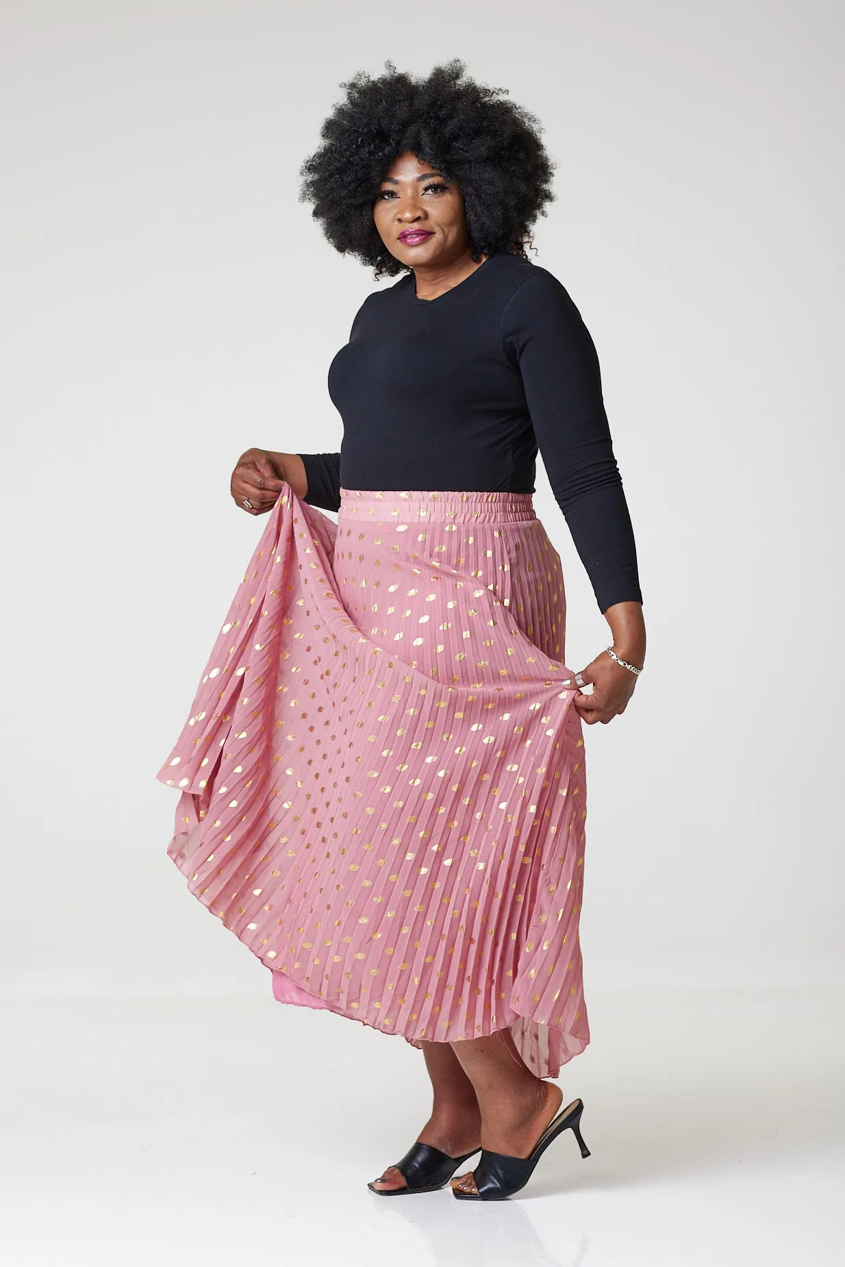 Bardot Maxi Pleated Skirt With Elasticated Waistband-Pink