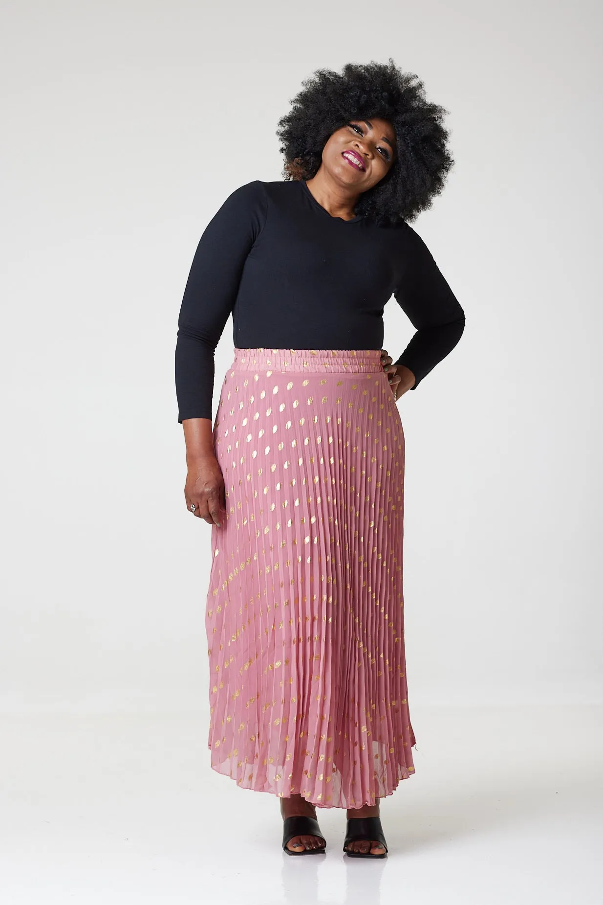 Bardot Maxi Pleated Skirt With Elasticated Waistband-Pink