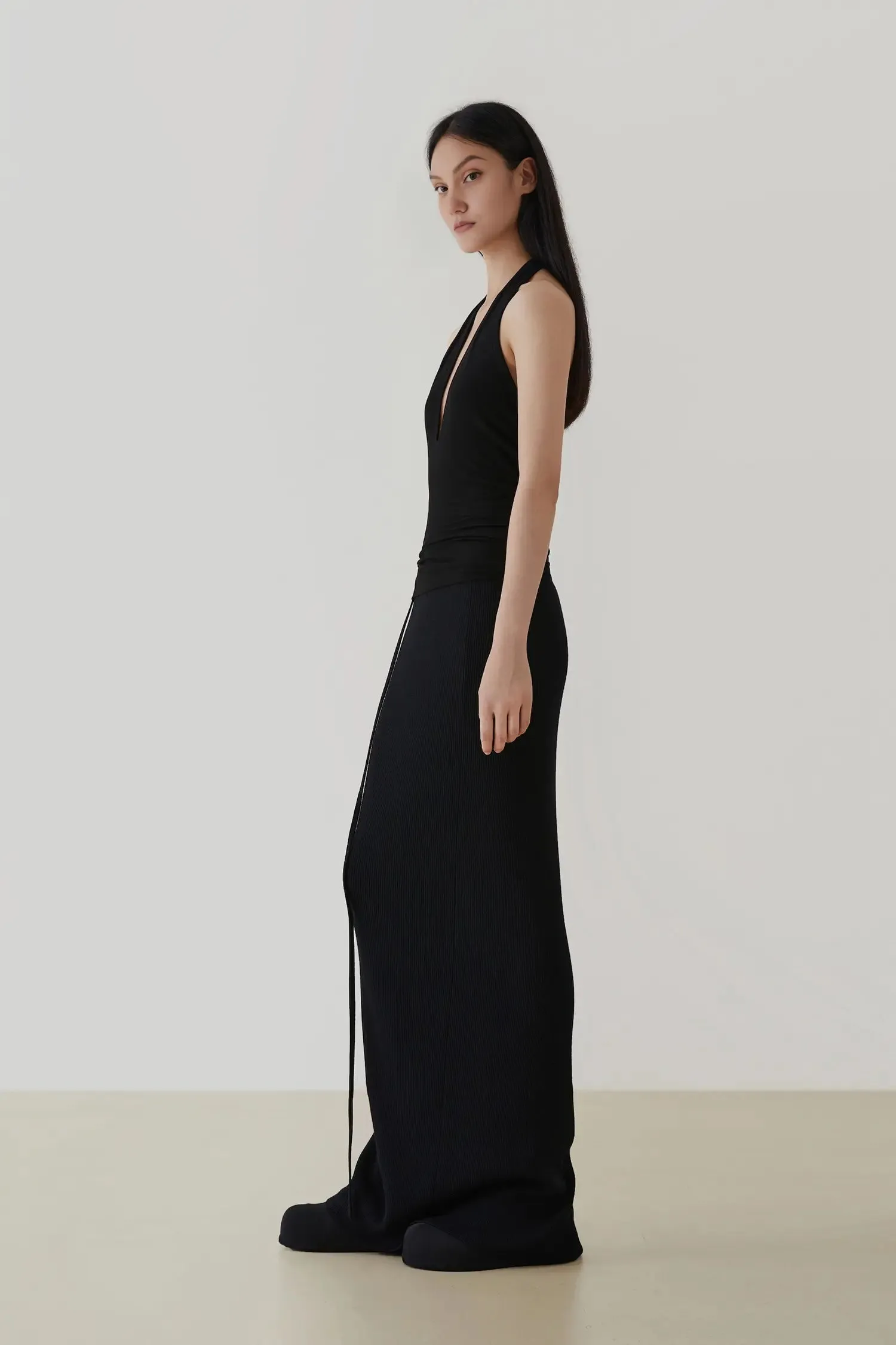 Black Halter Neck Backless Top