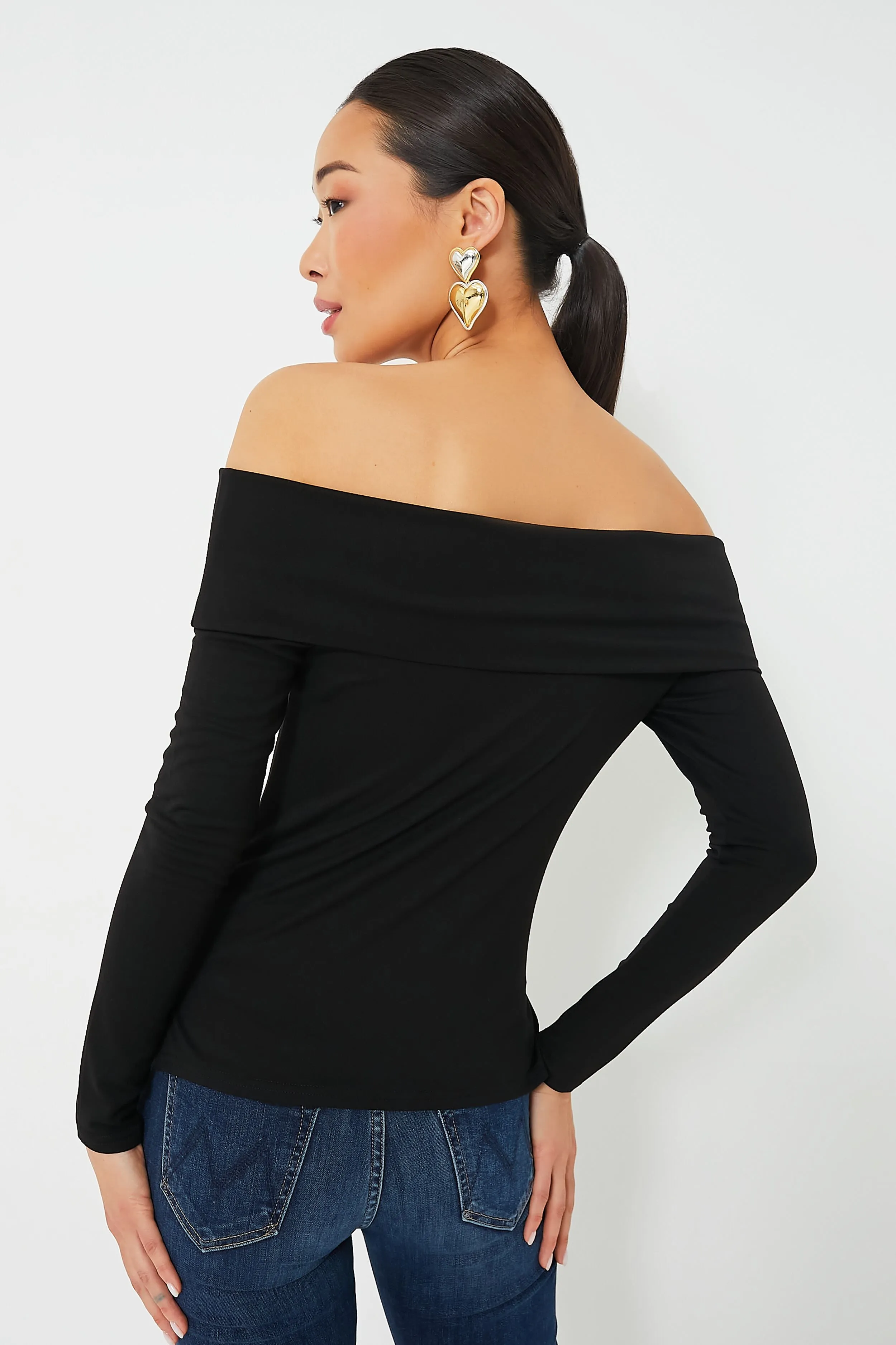 Black Off The Shoulder Sweater Top