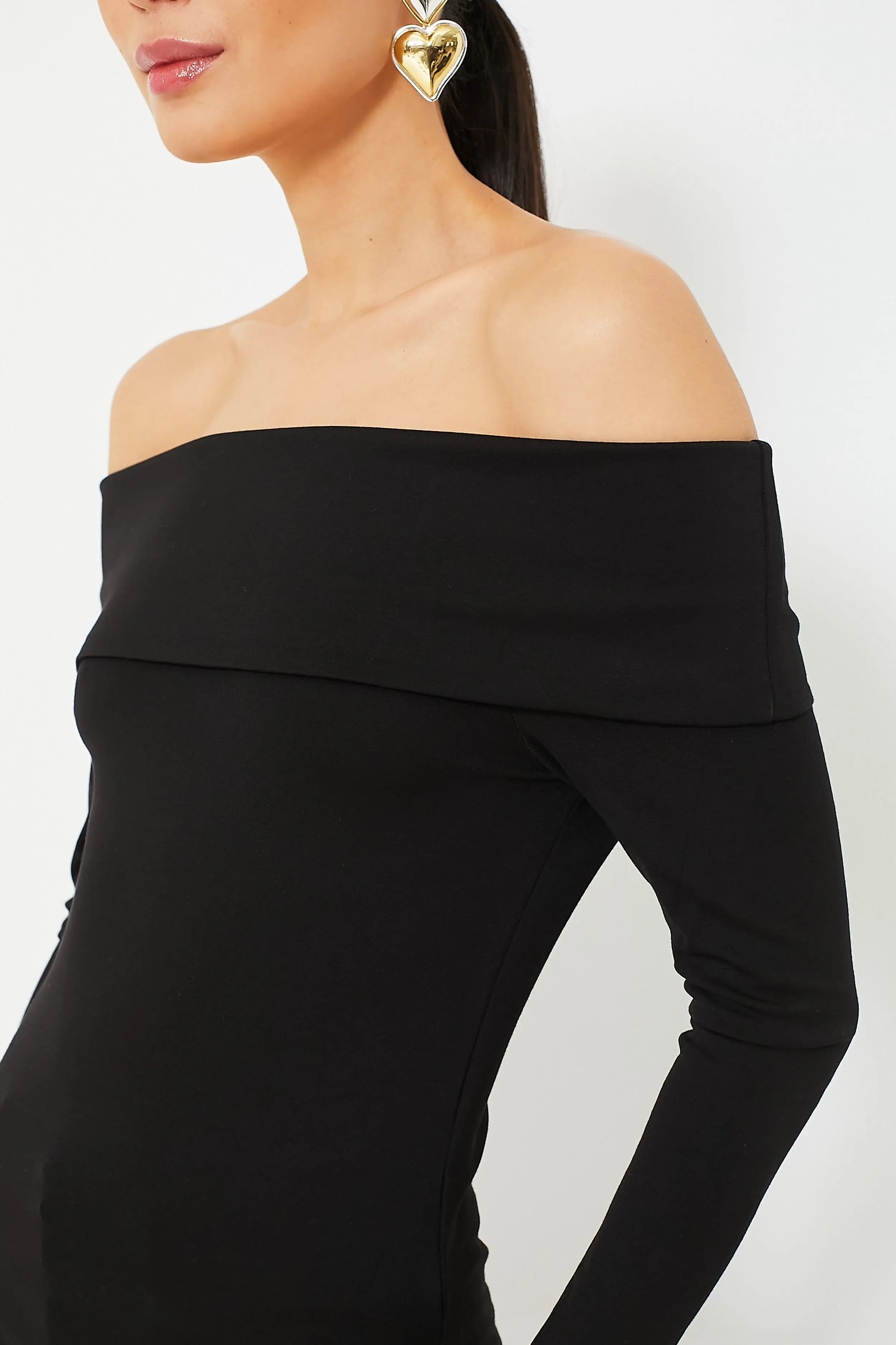 Black Off The Shoulder Sweater Top