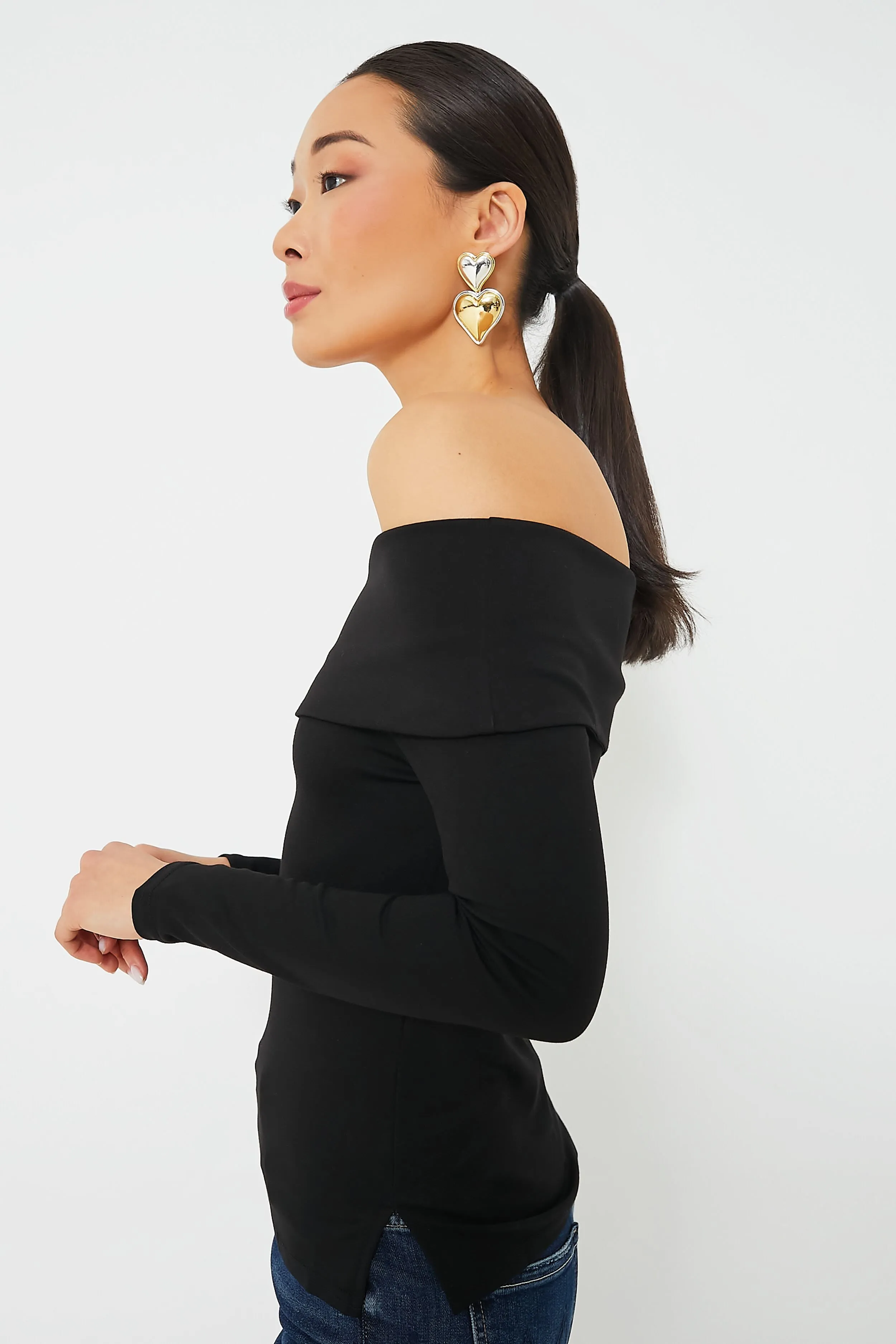 Black Off The Shoulder Sweater Top