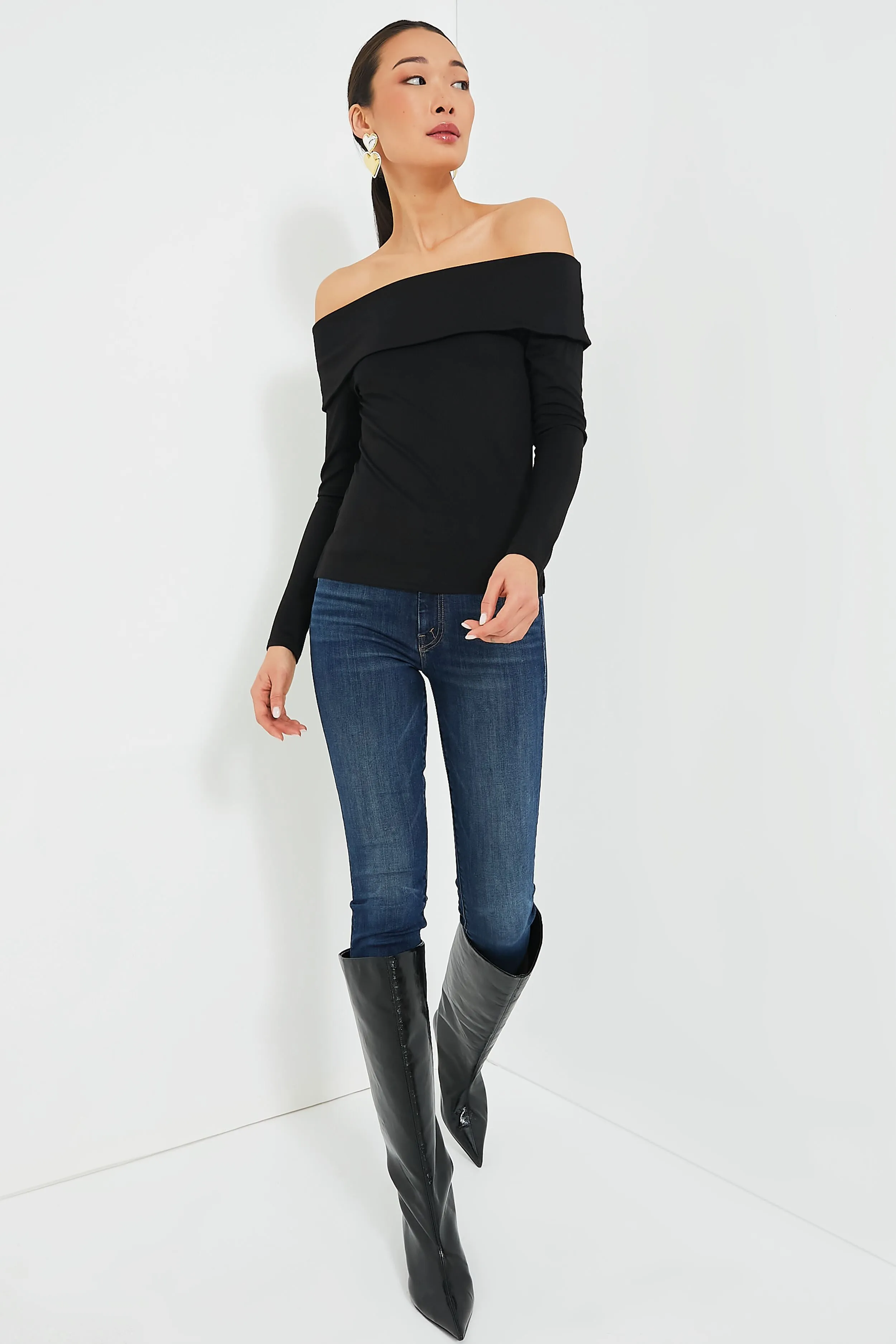 Black Off The Shoulder Sweater Top