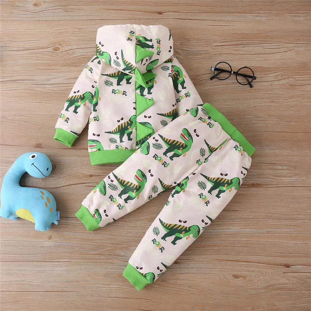 Boys Dinosaur Roar Long-Sleeve Hooded Top & Pants Boys School Uniform