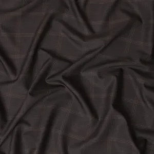Brown Premium Italian blended wool and cashmere suiting fabric with pale brown checks design-D10814