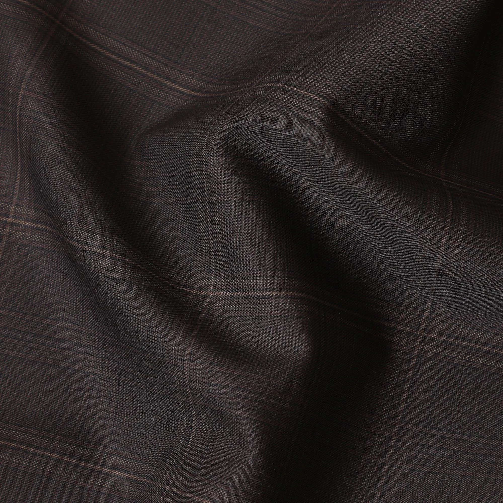 Brown Premium Italian blended wool and cashmere suiting fabric with pale brown checks design-D10814