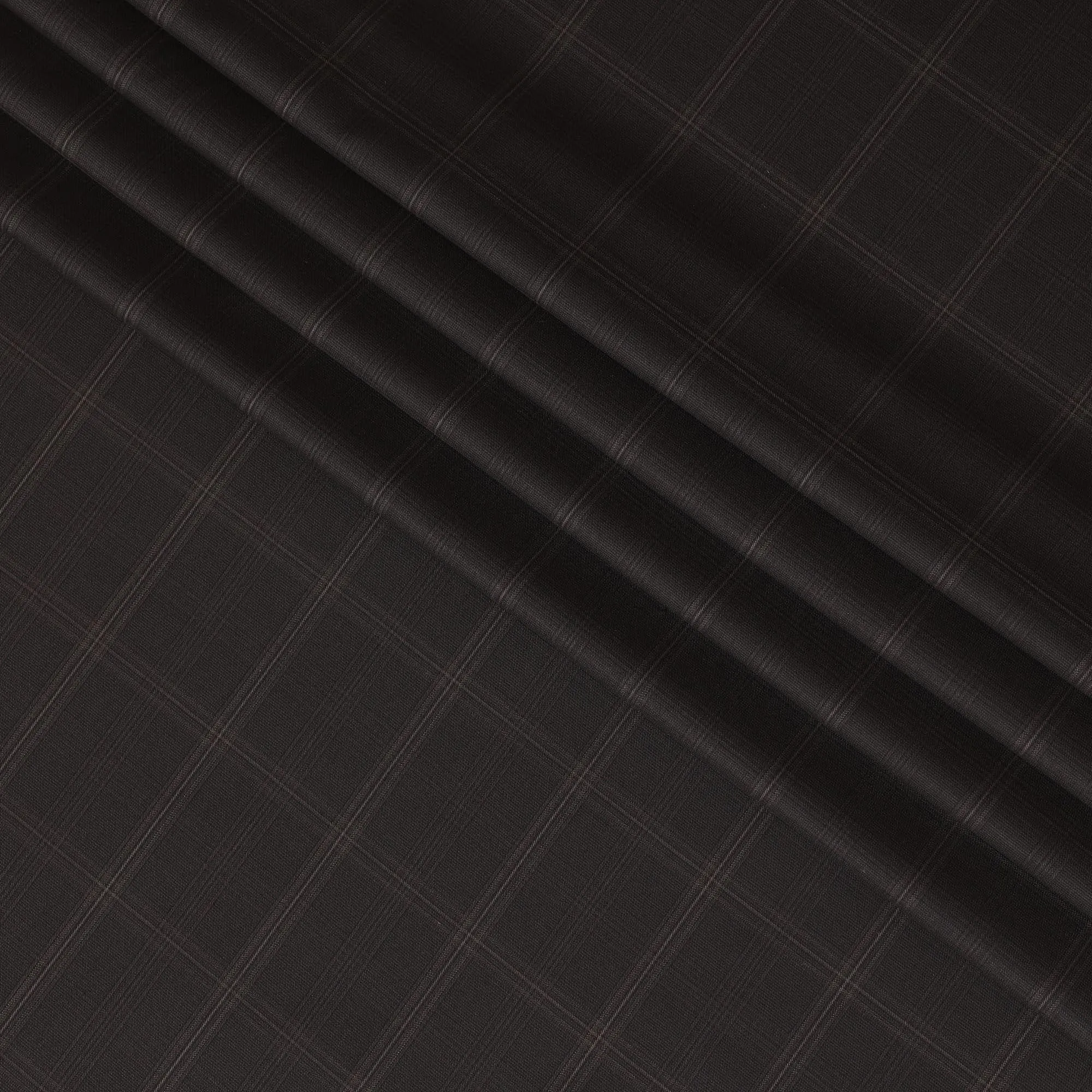Brown Premium Italian blended wool and cashmere suiting fabric with pale brown checks design-D10814