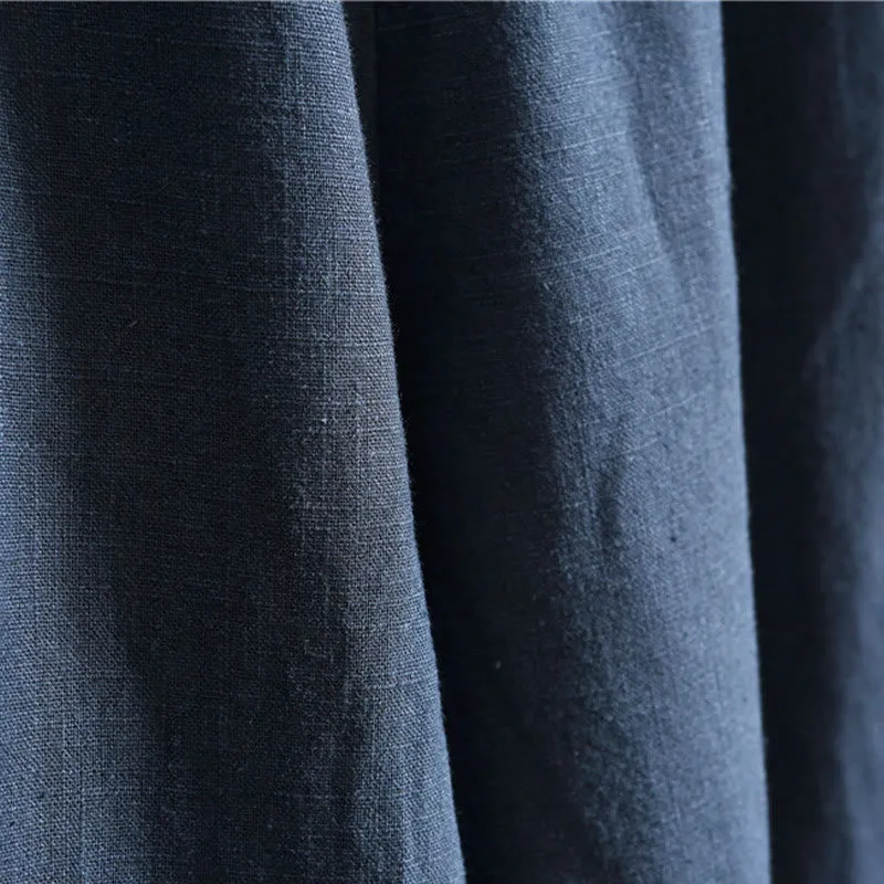 Buddha Stones Casual Plain Color Elastic Drawstring Ramie Linen Men's Pants With Pockets
