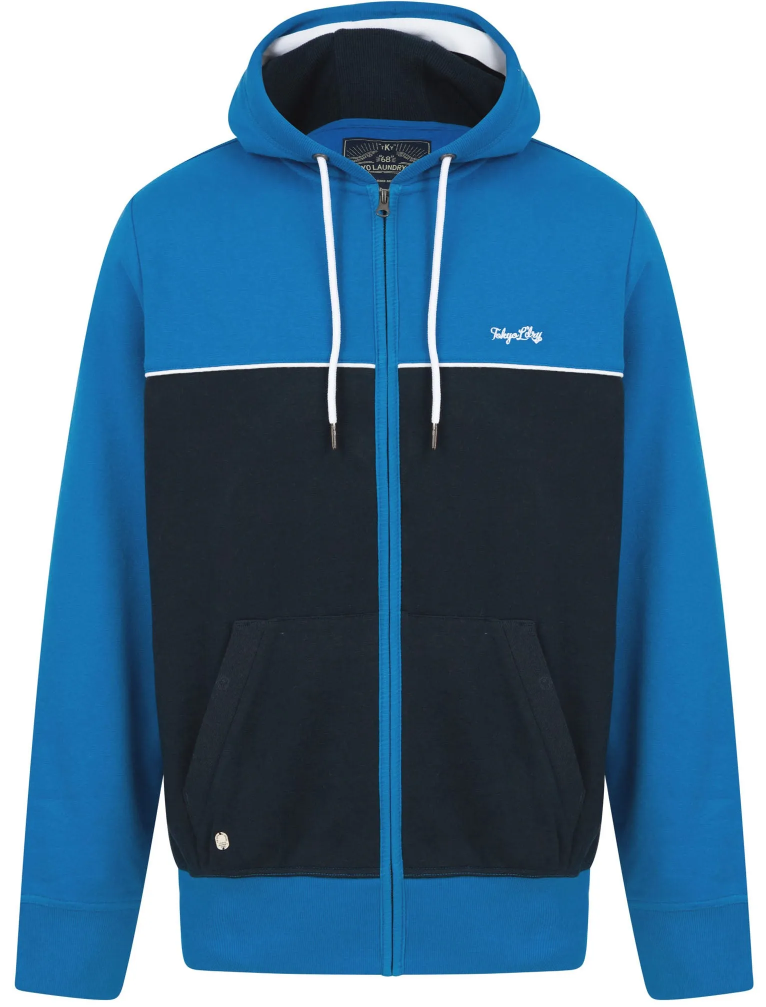 Carpenter Colour Block Zip Through Hoodie In Jet Blue - Tokyo Laundry