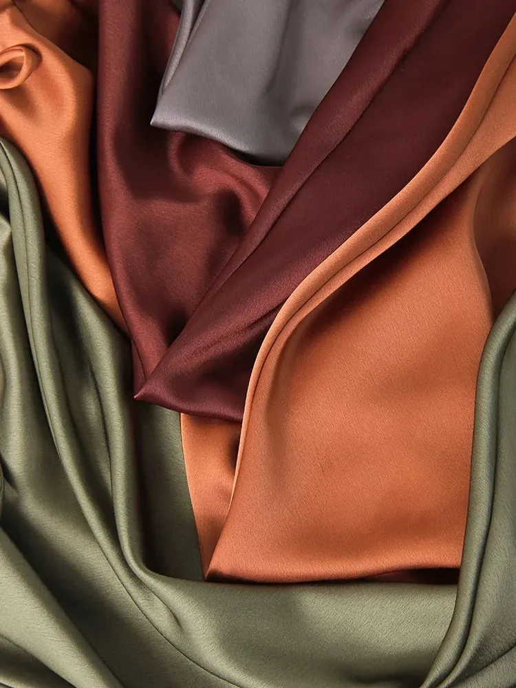 Champagne Long Skirts For Women Elegant 2024 Luxury Satin Skirt Long Beige A Line Tie Up Army Green Maxi Skirts For Women Autumn