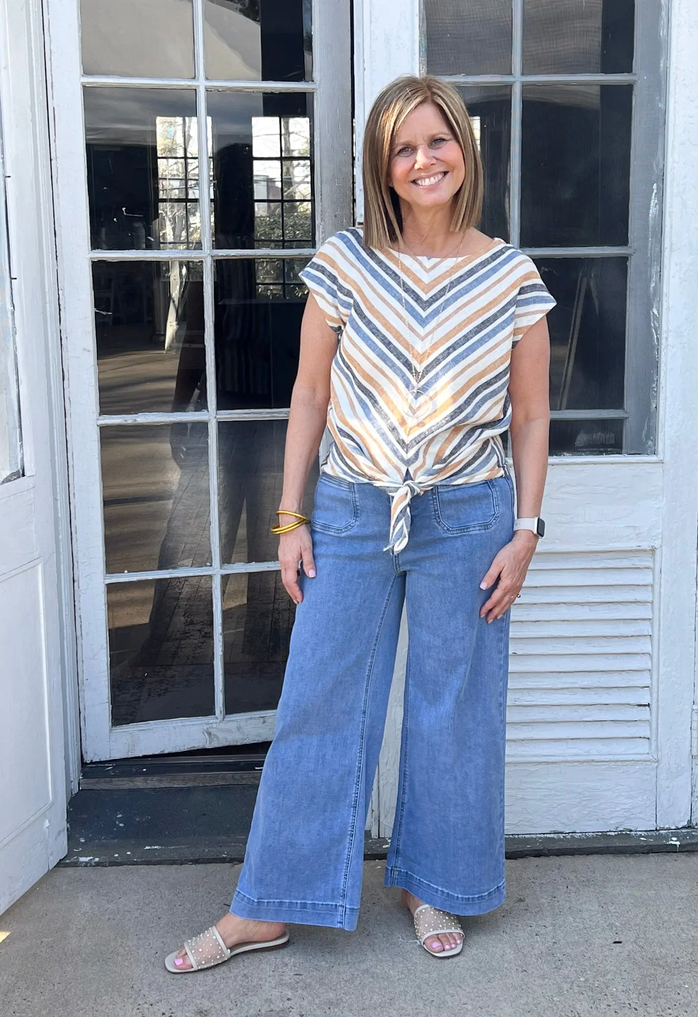 Charlie B Cropped Patch Pocket Flare Jeans