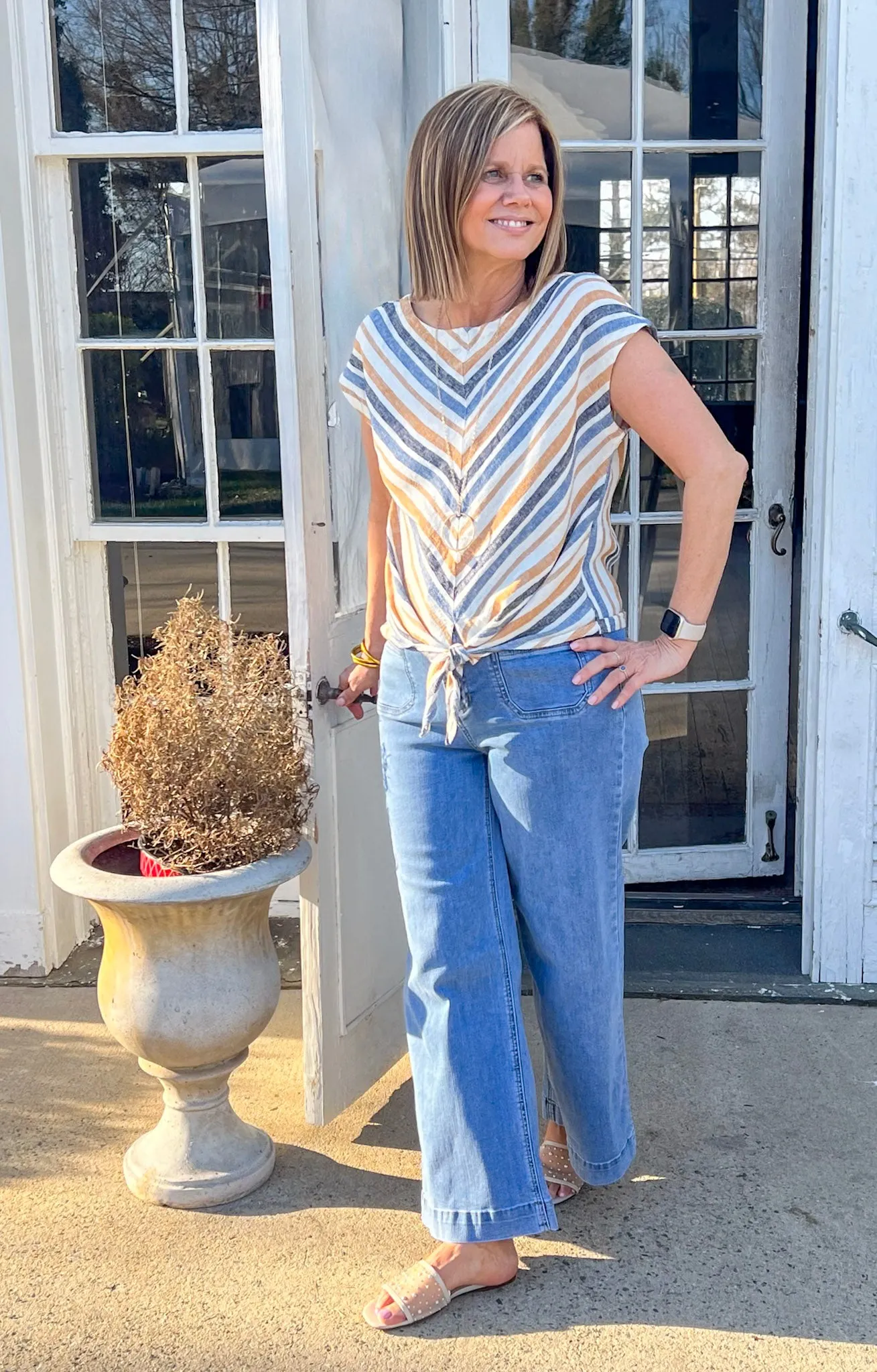 Charlie B Cropped Patch Pocket Flare Jeans