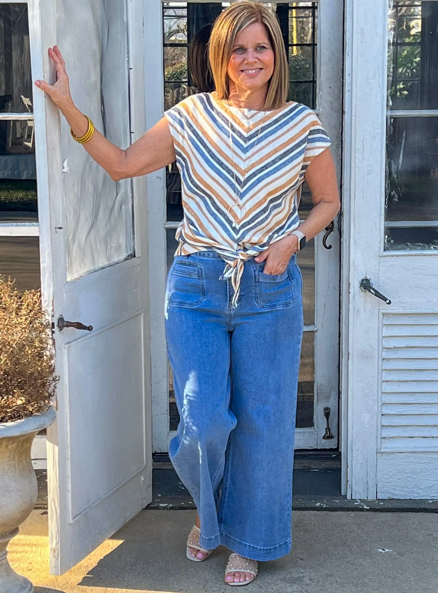 Charlie B Cropped Patch Pocket Flare Jeans