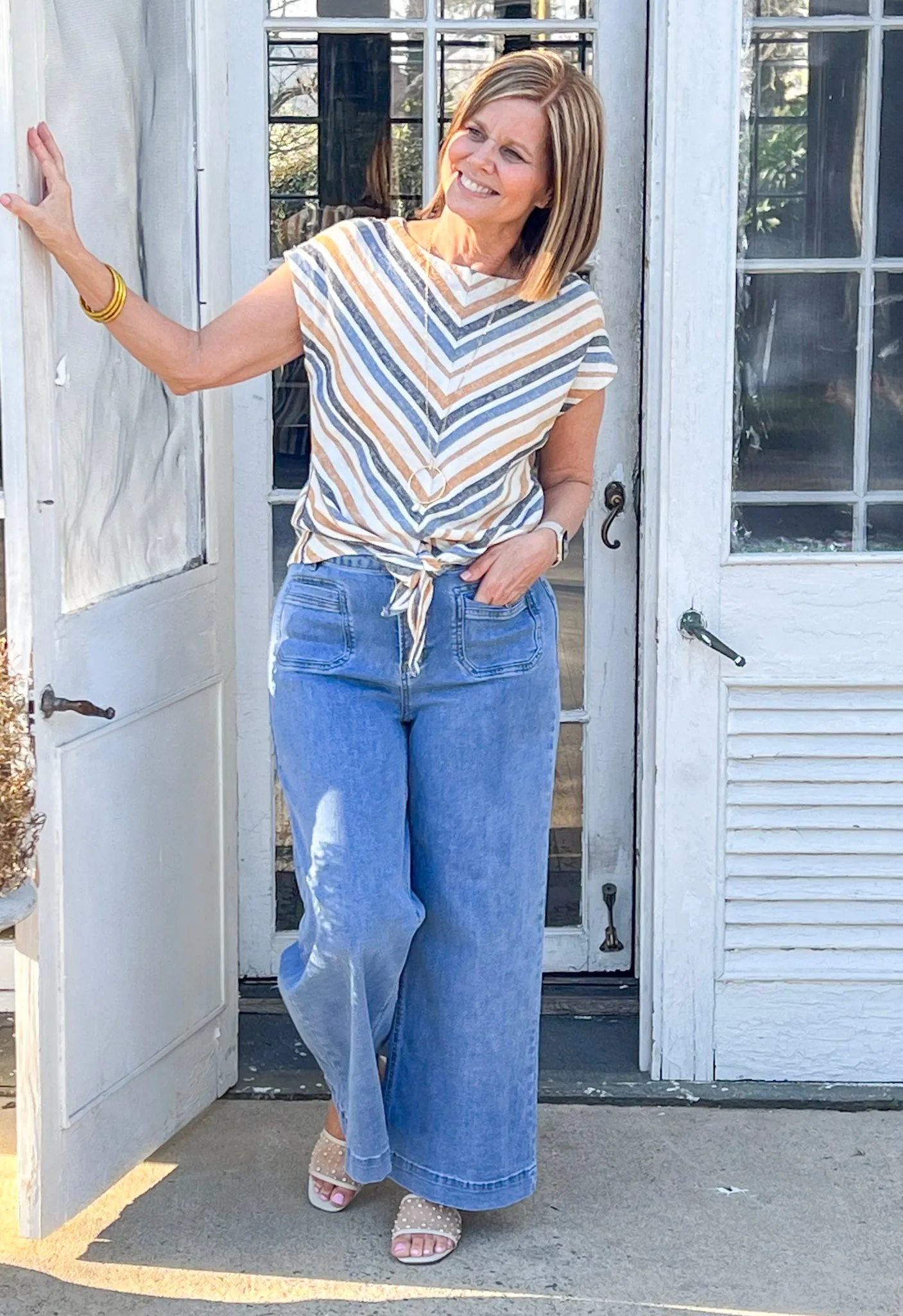 Charlie B Cropped Patch Pocket Flare Jeans