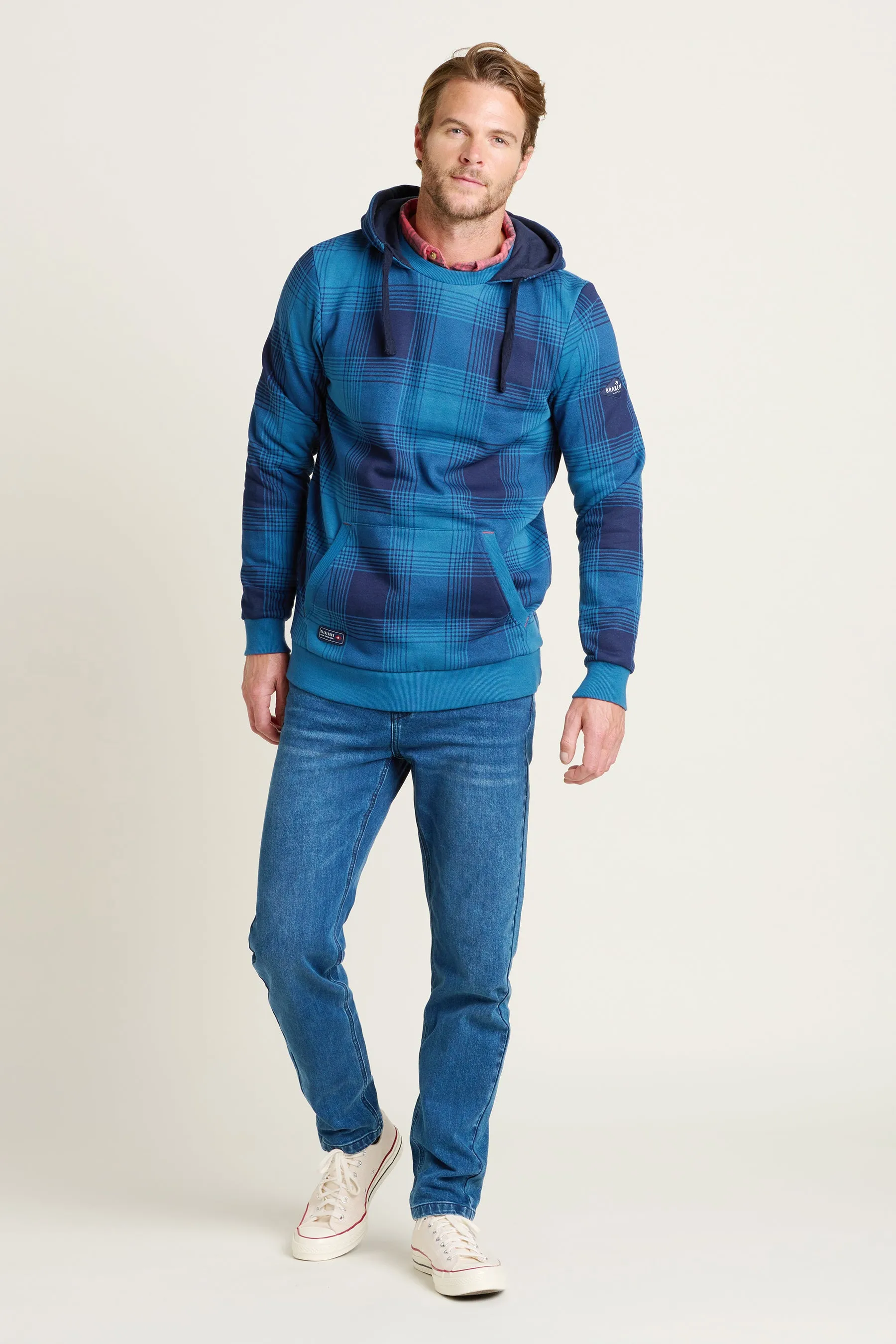 Check Hooded Crew Neck Sweatshirt