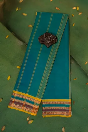 chettinad cotton saree - sea green & gold border