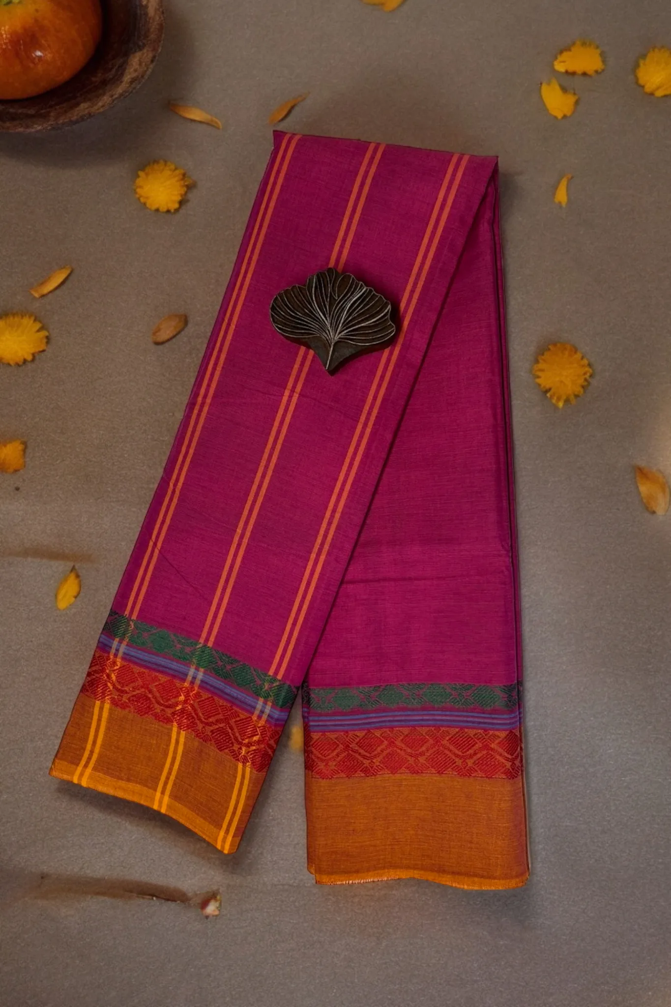 chettinad cotton saree - vintage purple & woven border