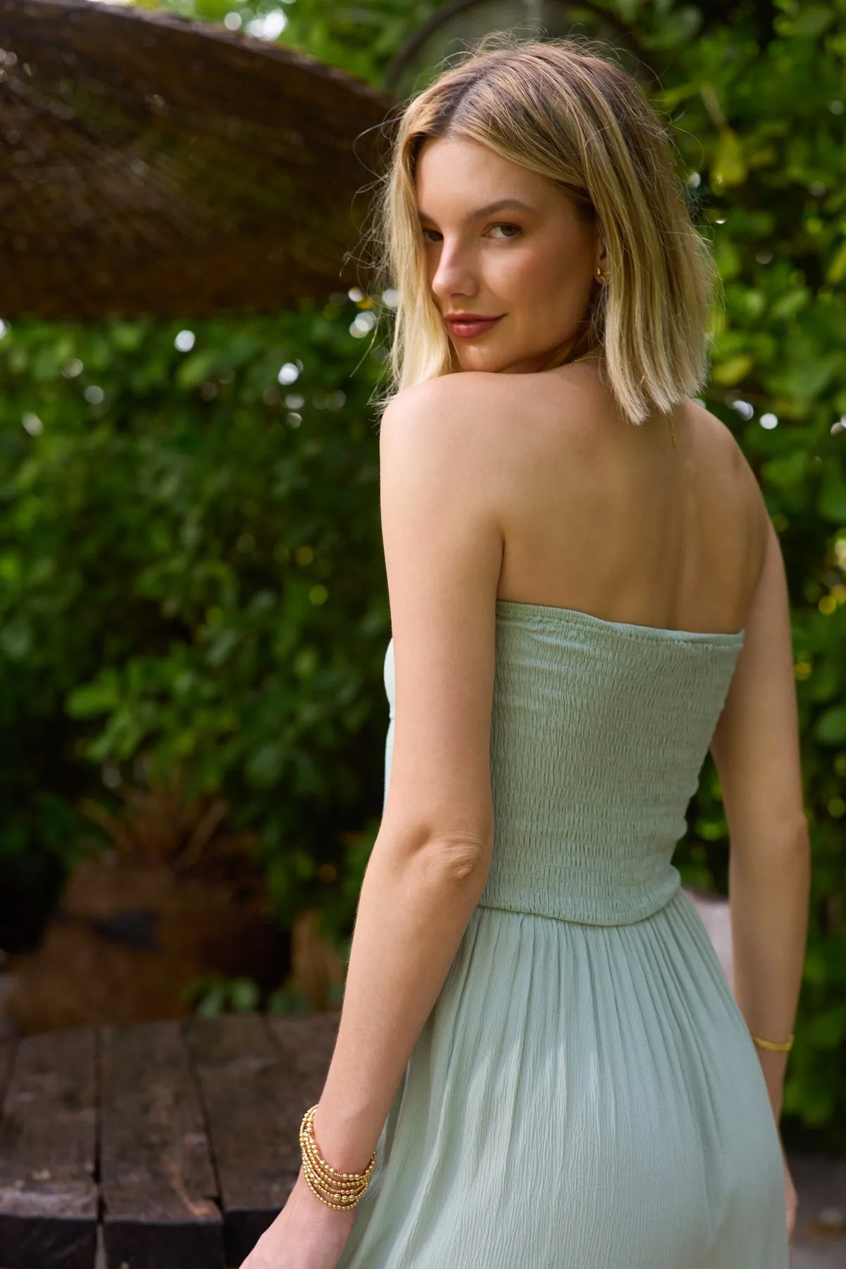Coastal Tie Front Strapless Dress