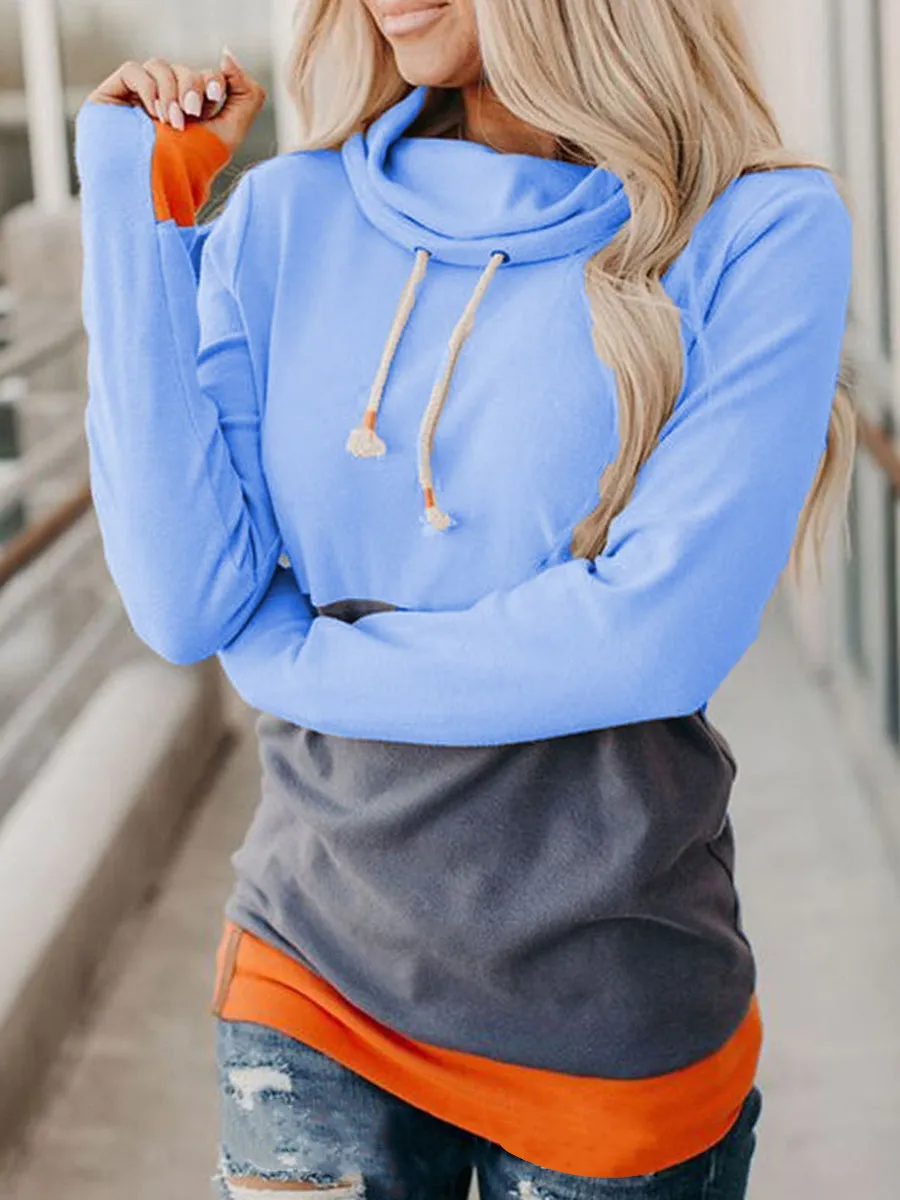 Color Block Long Sleeve Casual Hoodie