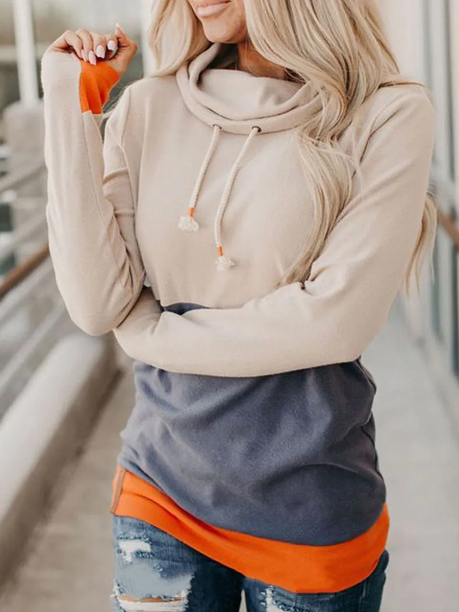 Color Block Long Sleeve Casual Hoodie