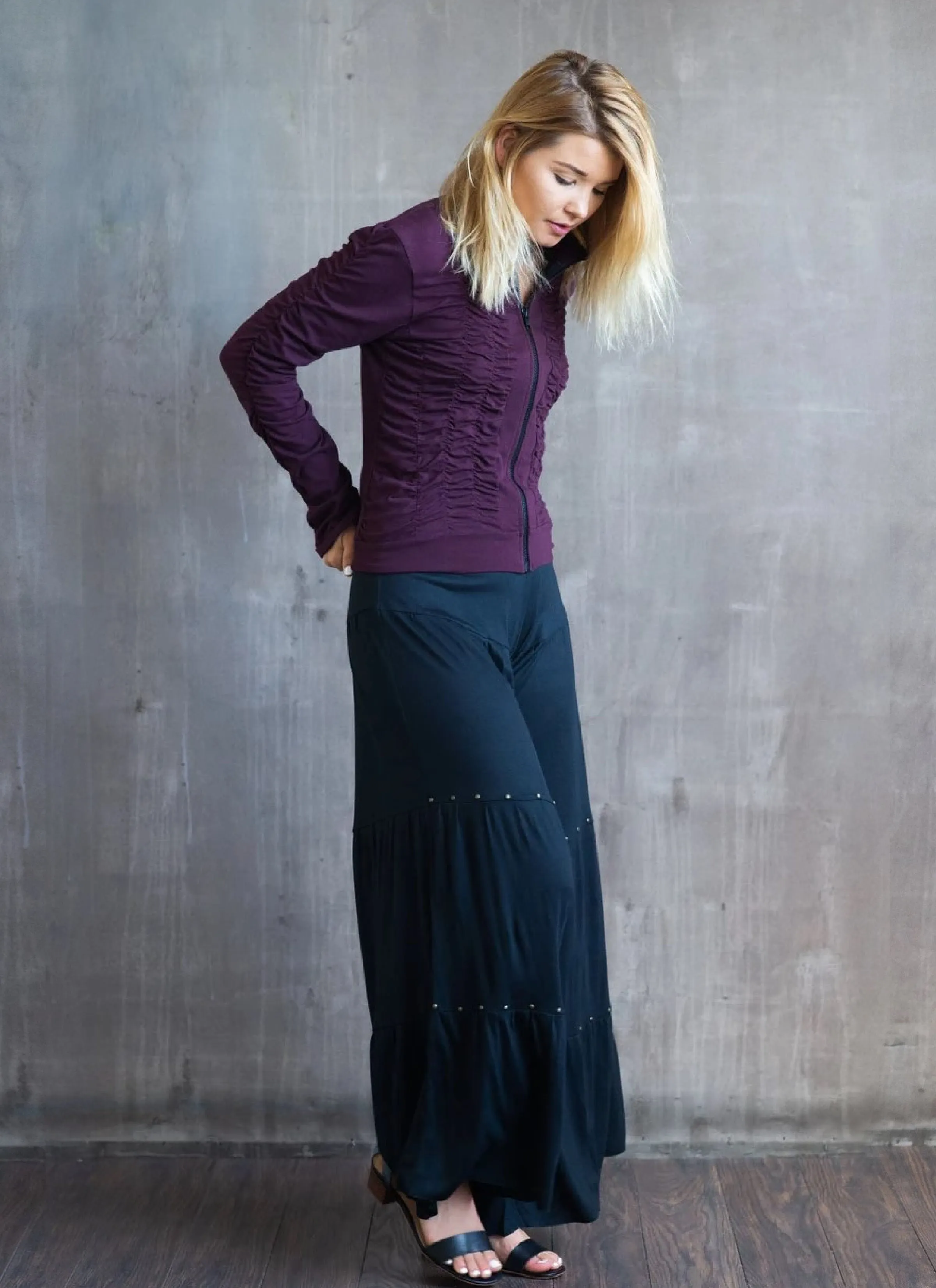 Danni Studded Wide Leg Pants in Black