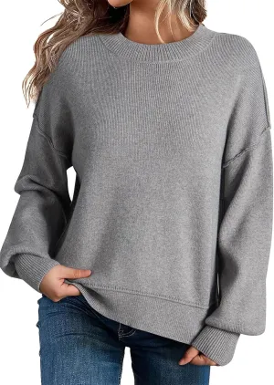 Dokotoo Women's Sweaters Colorblock Crewneck Cotton Long Sleeve Fall Winter Knit Pullover Jumper Tops