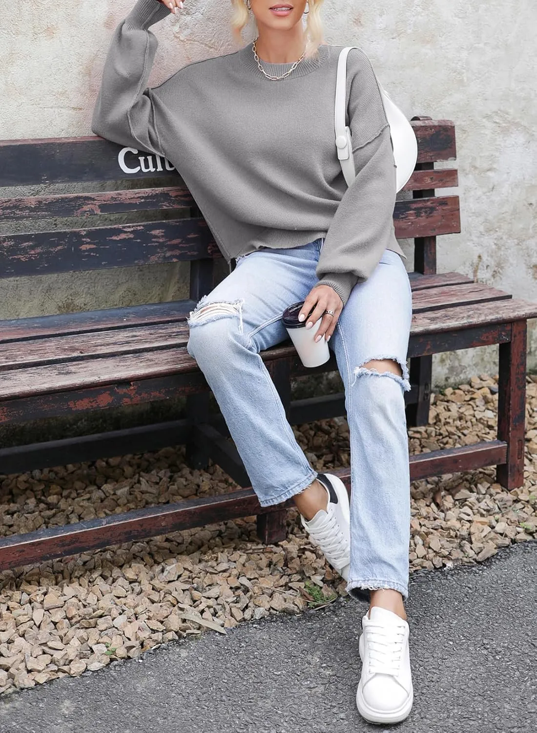Dokotoo Women's Sweaters Colorblock Crewneck Cotton Long Sleeve Fall Winter Knit Pullover Jumper Tops