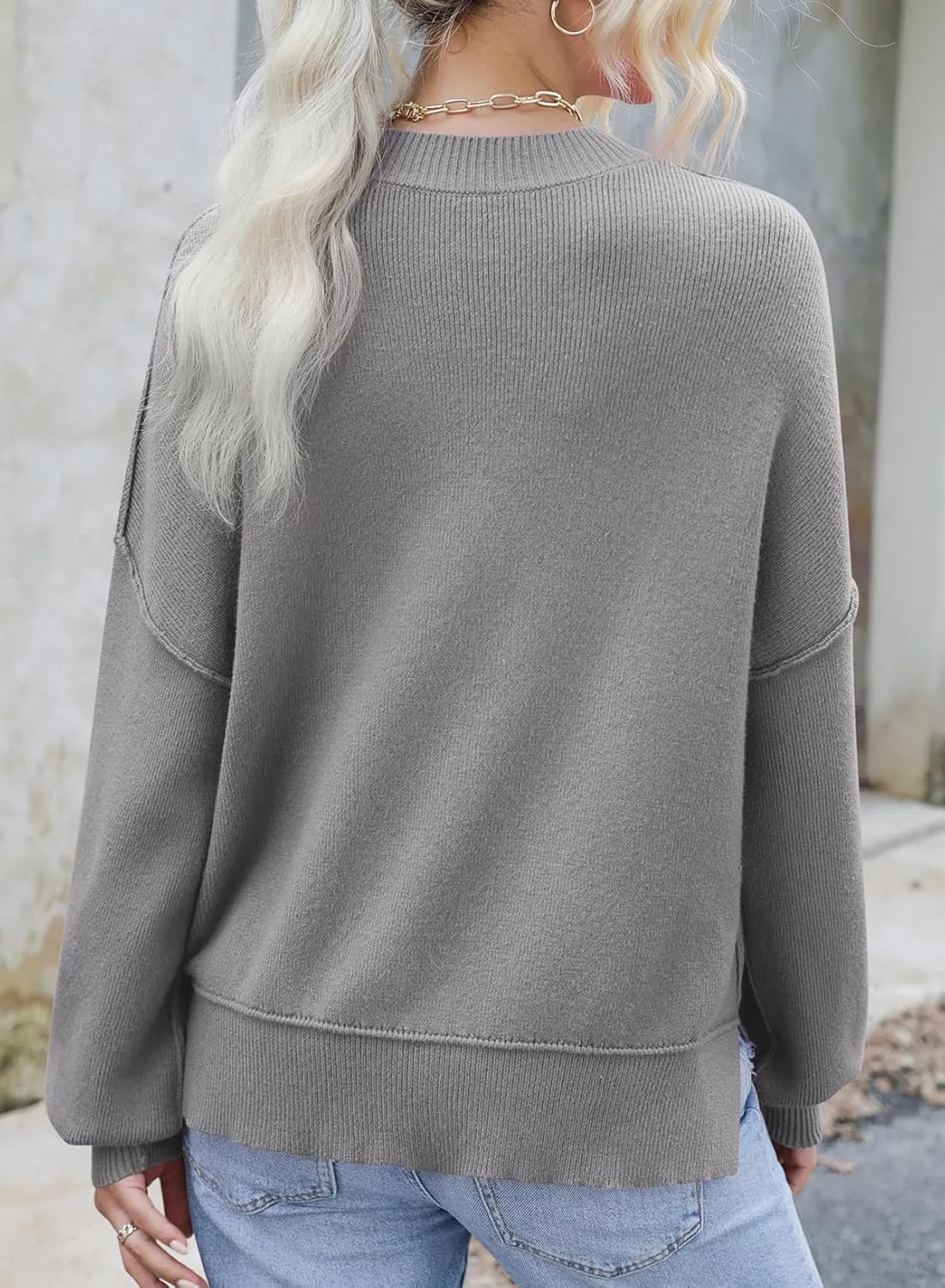 Dokotoo Women's Sweaters Colorblock Crewneck Cotton Long Sleeve Fall Winter Knit Pullover Jumper Tops