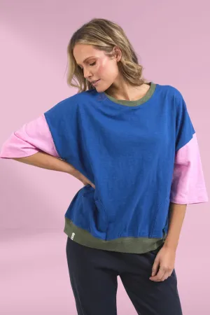 Elm Maizie Colour Block Sweat China Blue Pretty Pink Clover