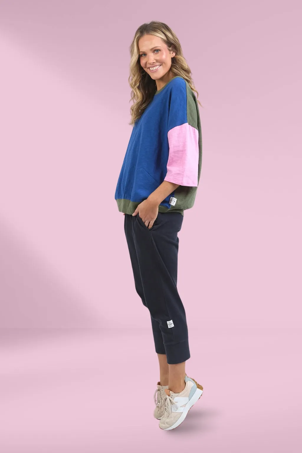 Elm Maizie Colour Block Sweat China Blue Pretty Pink Clover
