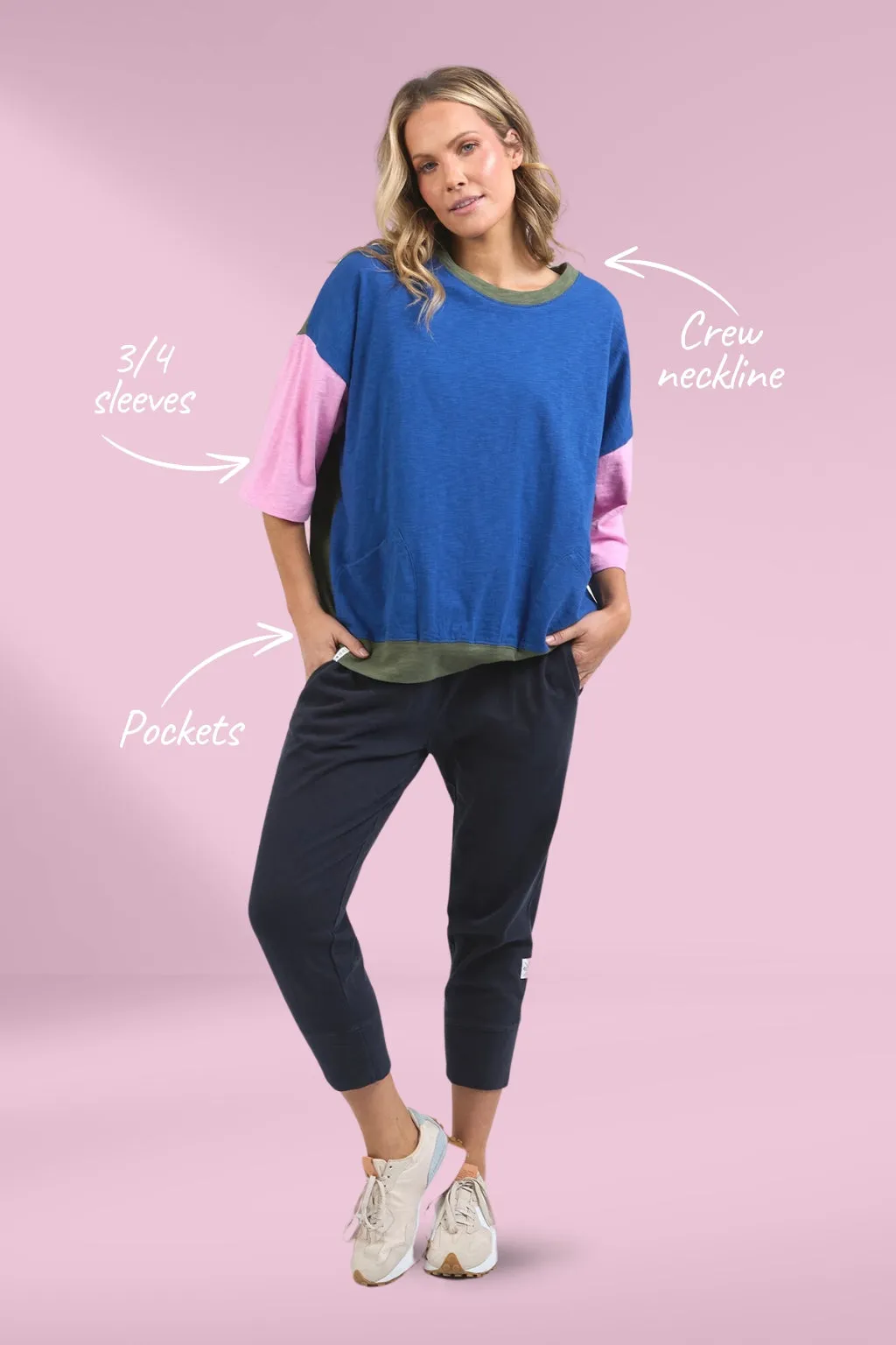 Elm Maizie Colour Block Sweat China Blue Pretty Pink Clover