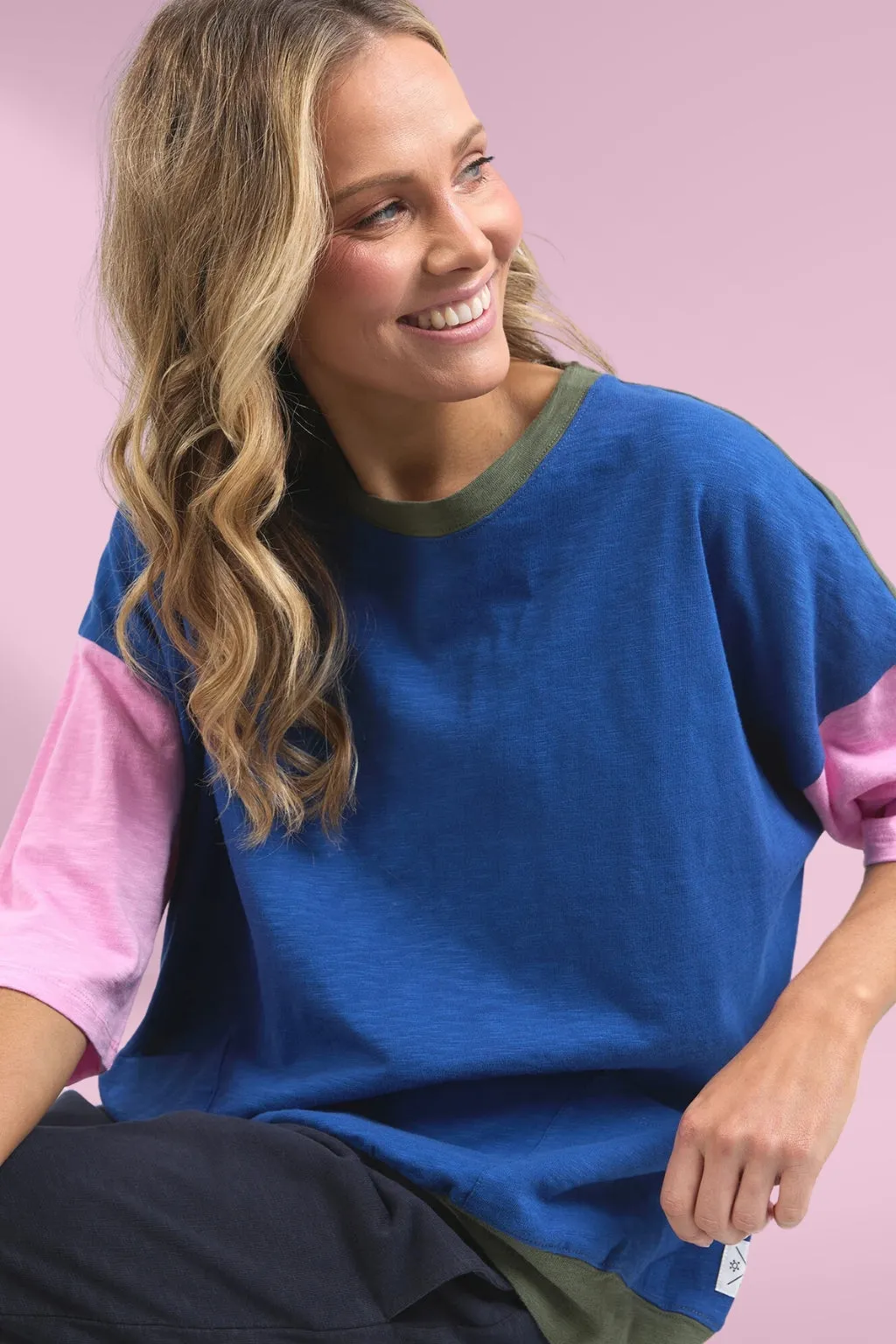 Elm Maizie Colour Block Sweat China Blue Pretty Pink Clover