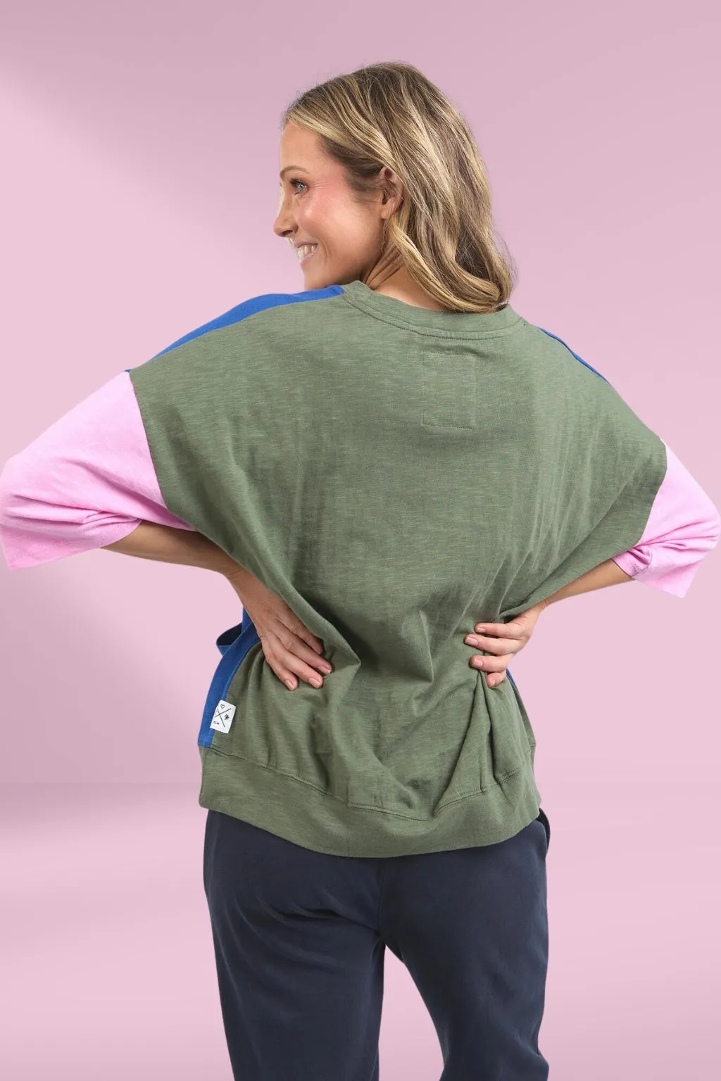 Elm Maizie Colour Block Sweat China Blue Pretty Pink Clover