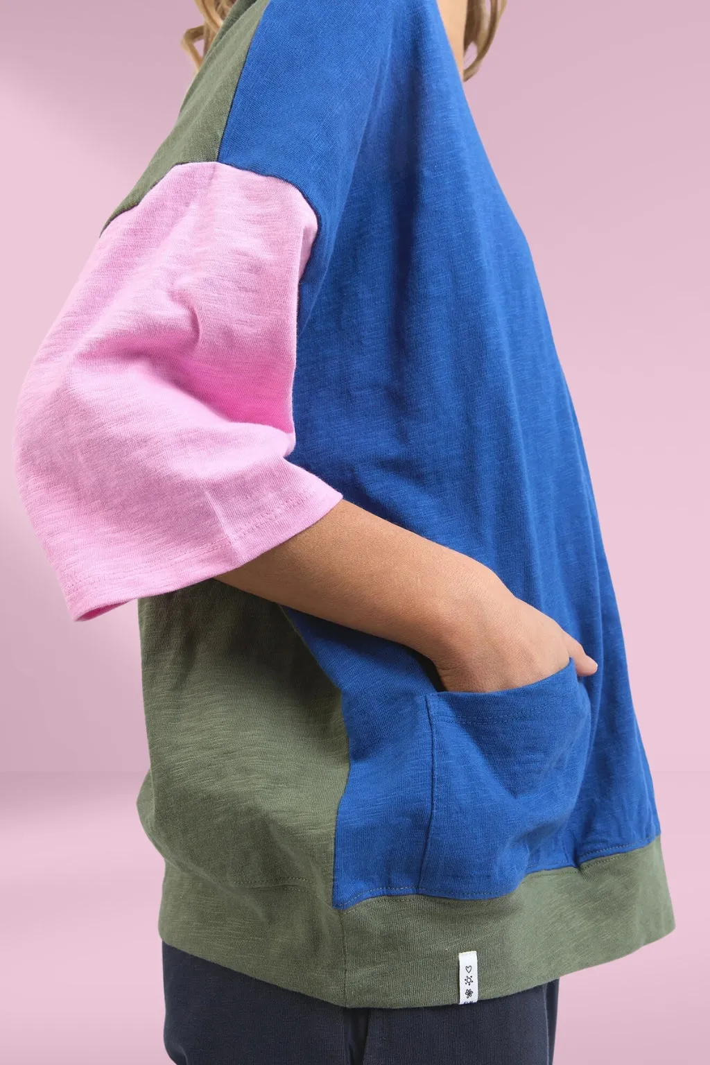 Elm Maizie Colour Block Sweat China Blue Pretty Pink Clover