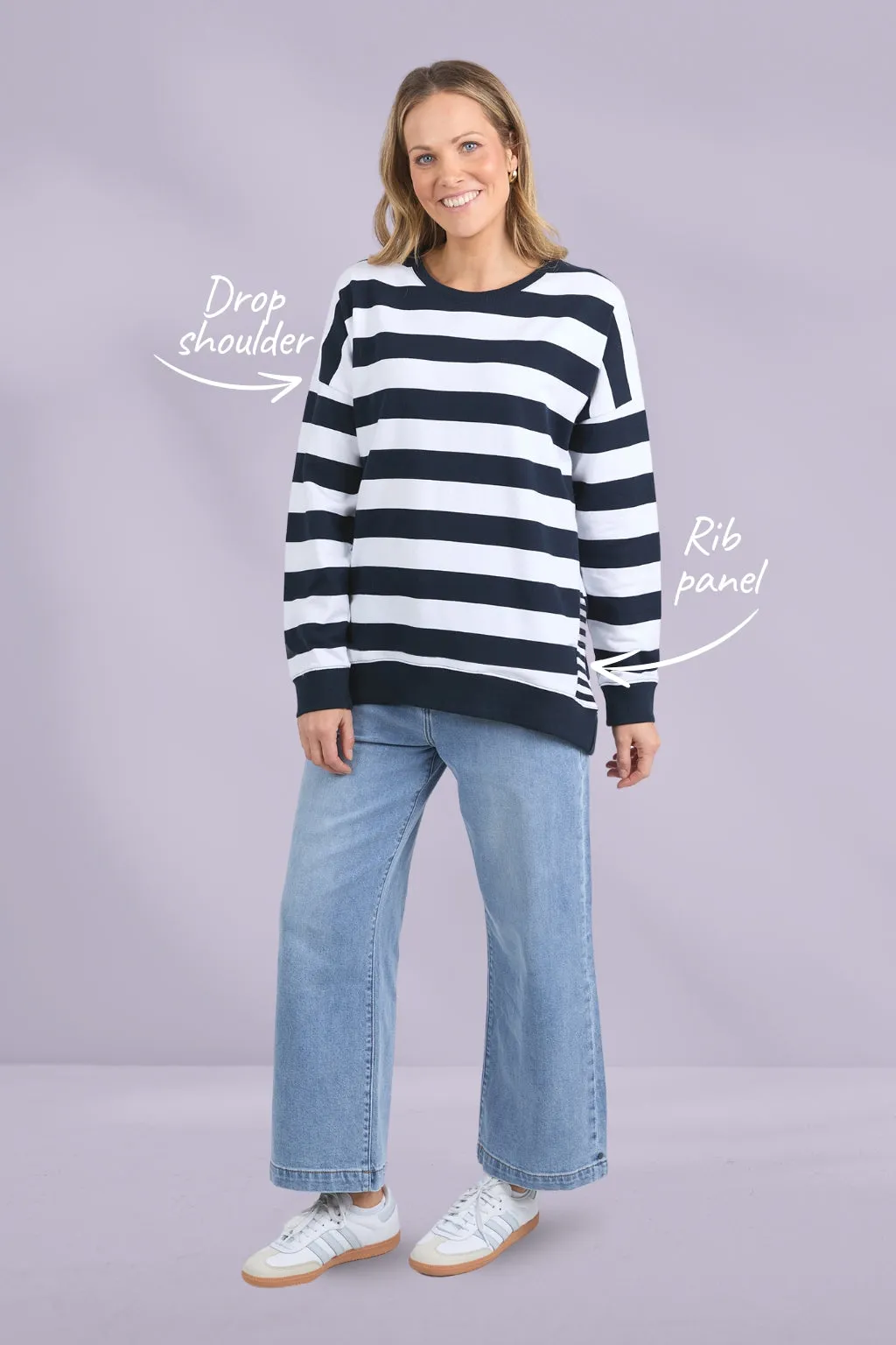 Elm Mill Crew Navy White Stripe