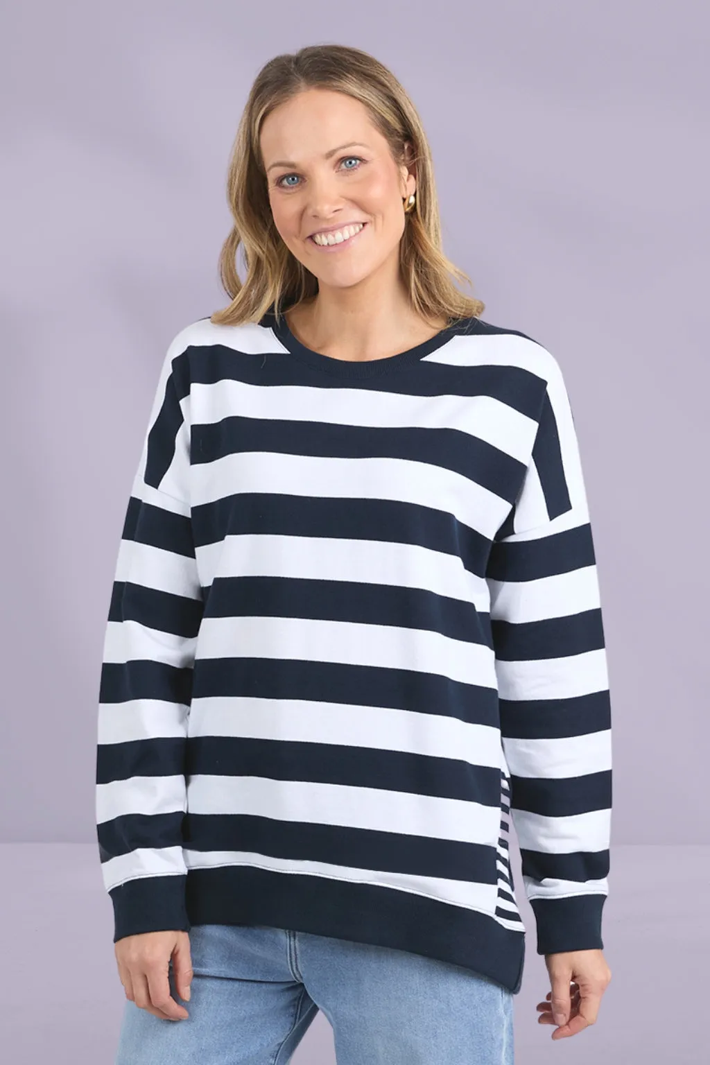 Elm Mill Crew Navy White Stripe