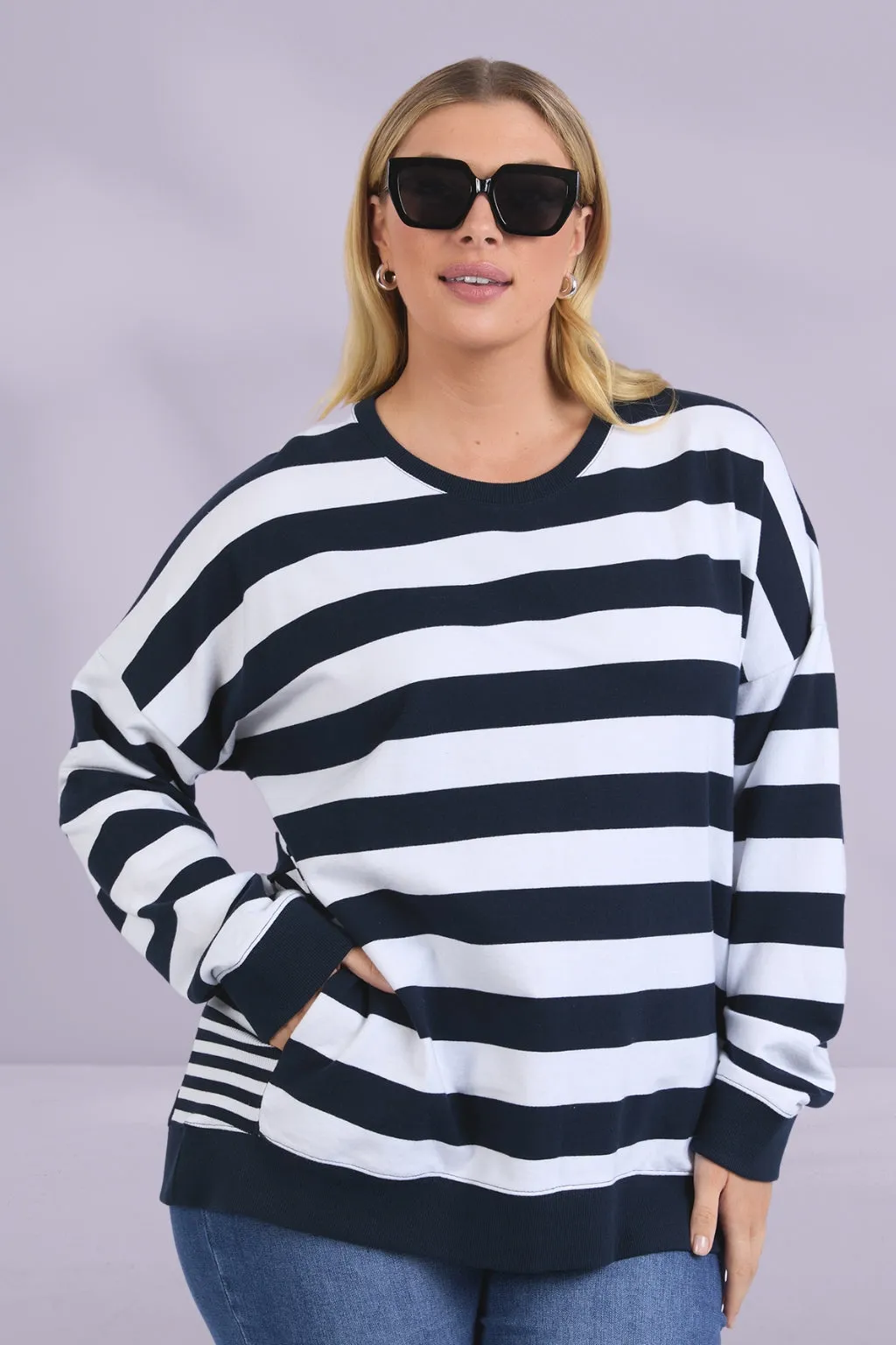Elm Mill Crew Navy White Stripe