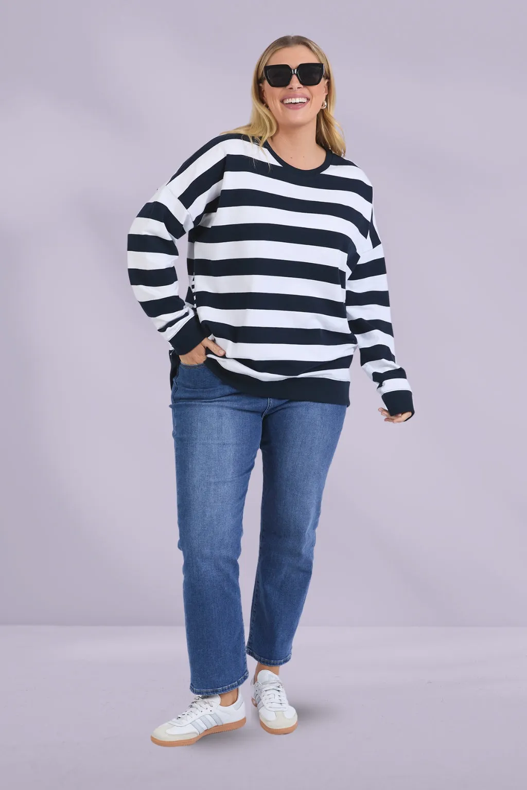 Elm Mill Crew Navy White Stripe