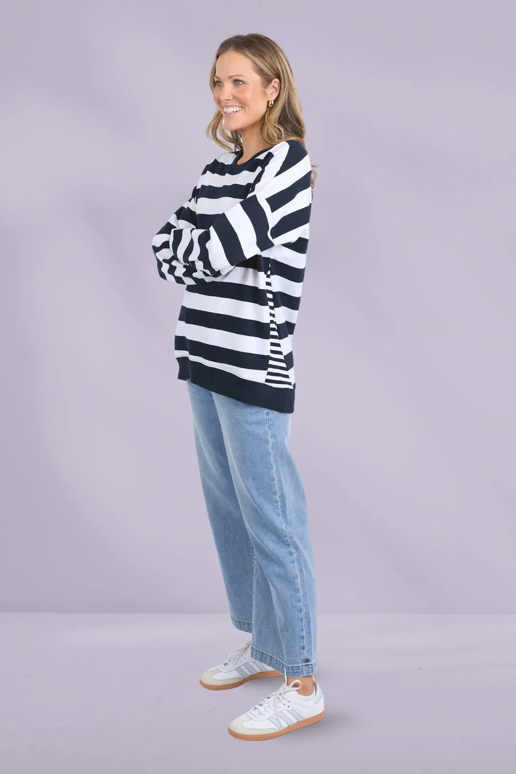 Elm Mill Crew Navy White Stripe