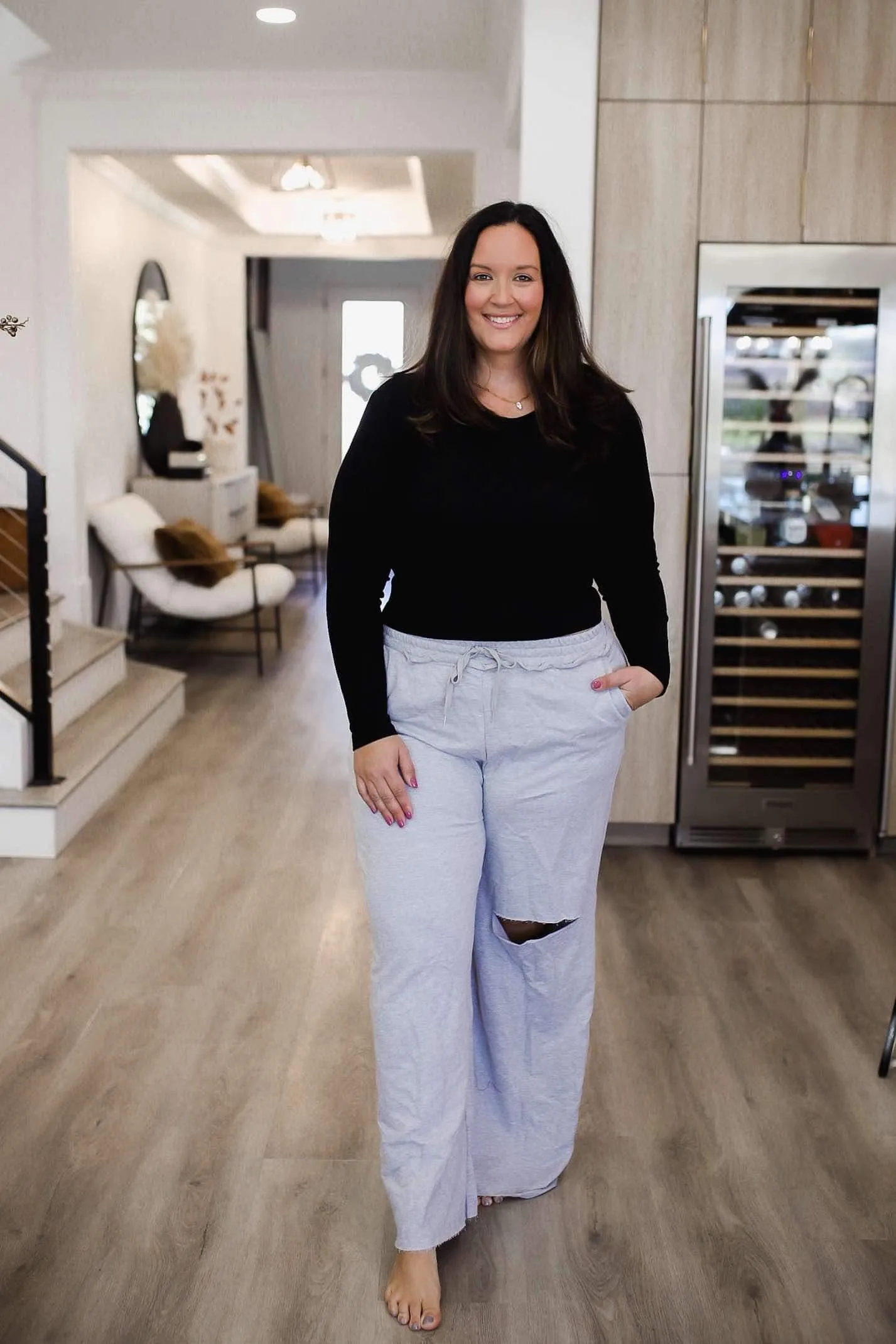 Emma French Terry Laser Cut Pants - H Grey (PLUS)