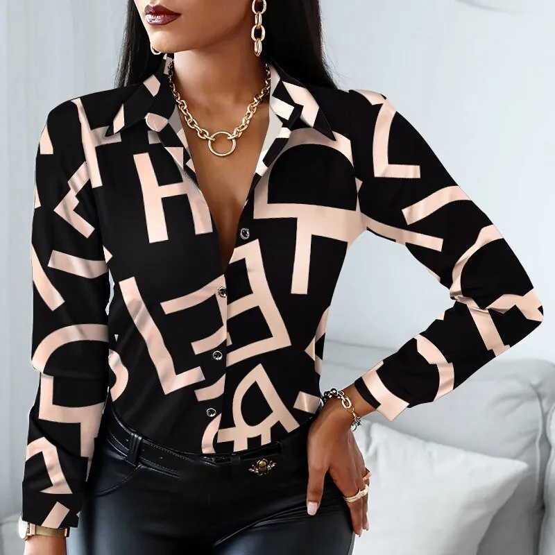 Fashion Elegant Scarf Chain Print Blouse