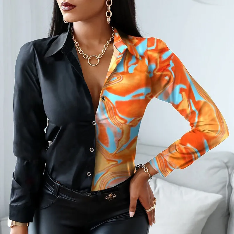 Fashion Elegant Scarf Chain Print Blouse