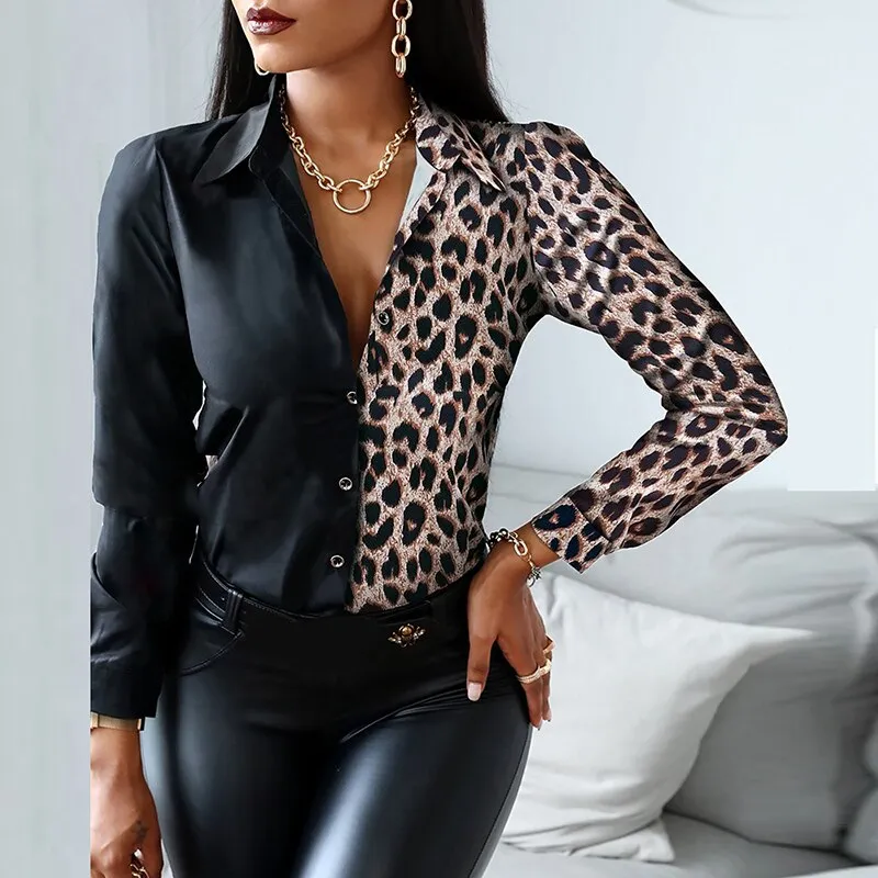 Fashion Elegant Scarf Chain Print Blouse