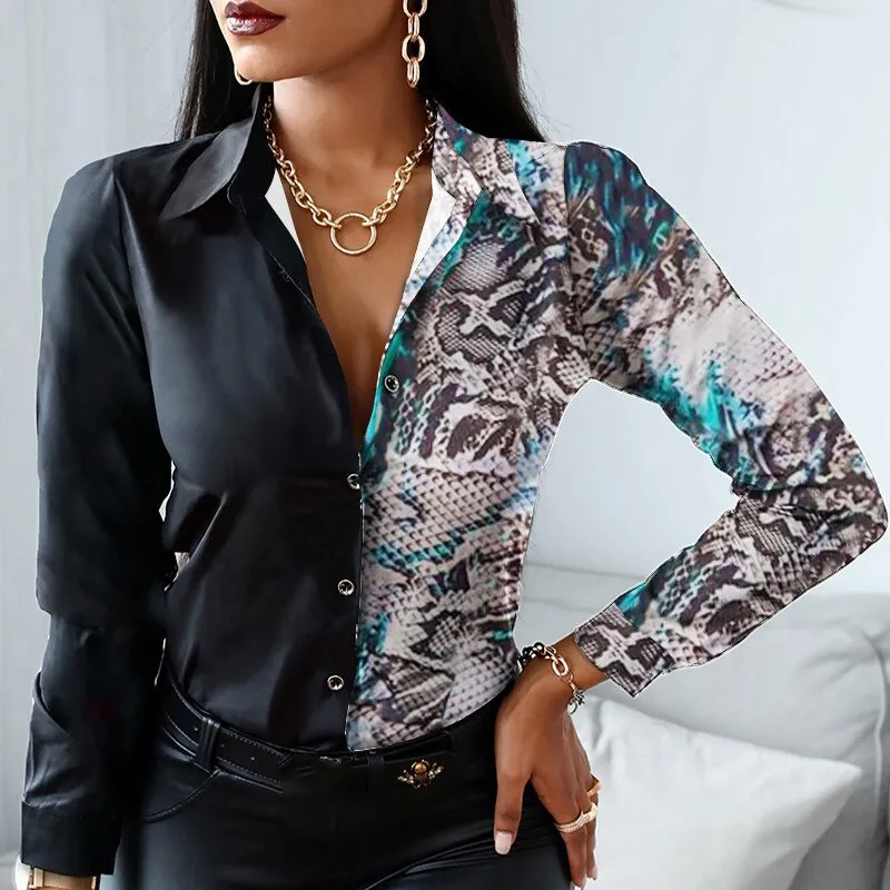 Fashion Elegant Scarf Chain Print Blouse