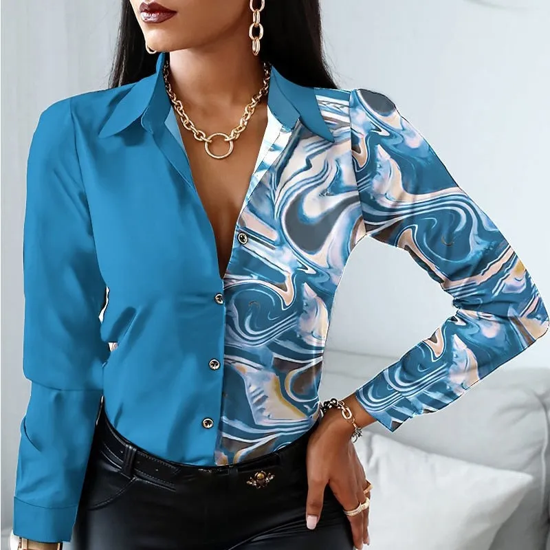 Fashion Elegant Scarf Chain Print Blouse