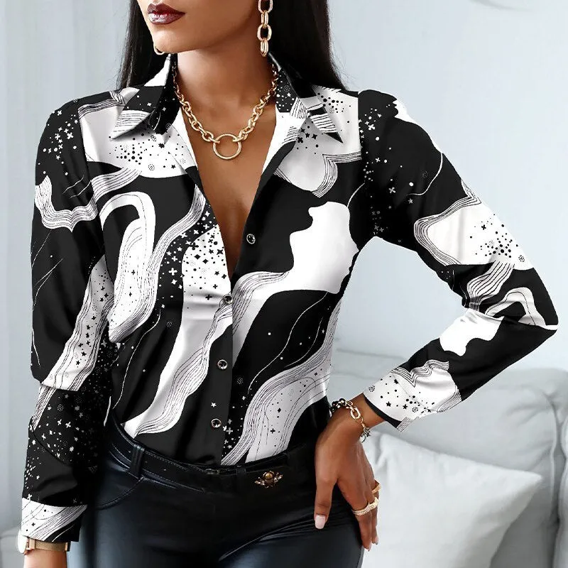Fashion Elegant Scarf Chain Print Blouse
