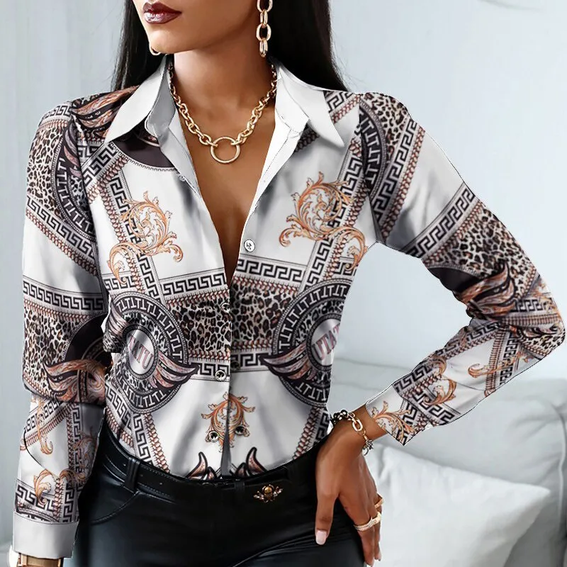 Fashion Elegant Scarf Chain Print Blouse